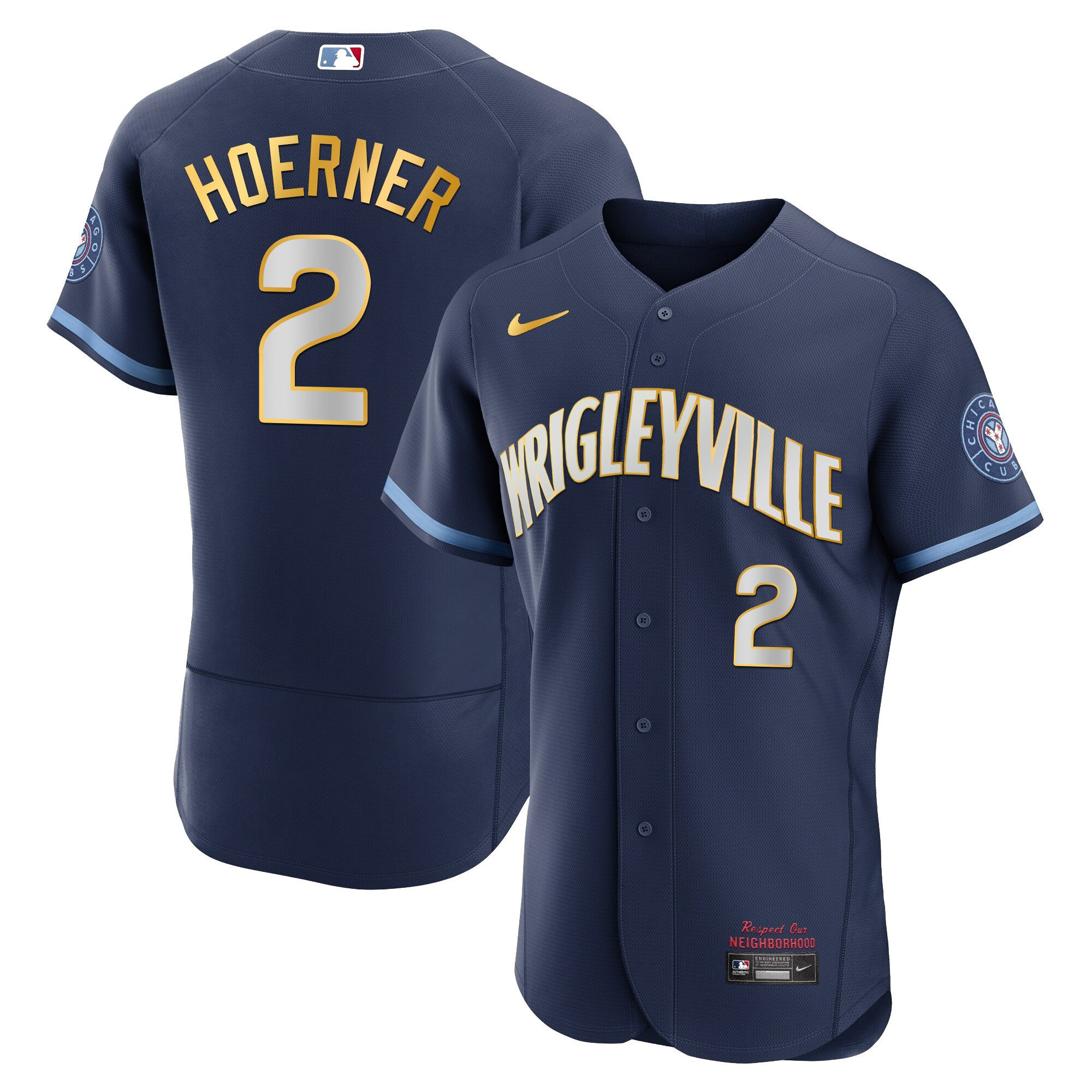 Nico Hoerner Men's Chicago Cubs City Connect Gold Flex Gold Trim Jersey - All Stitched