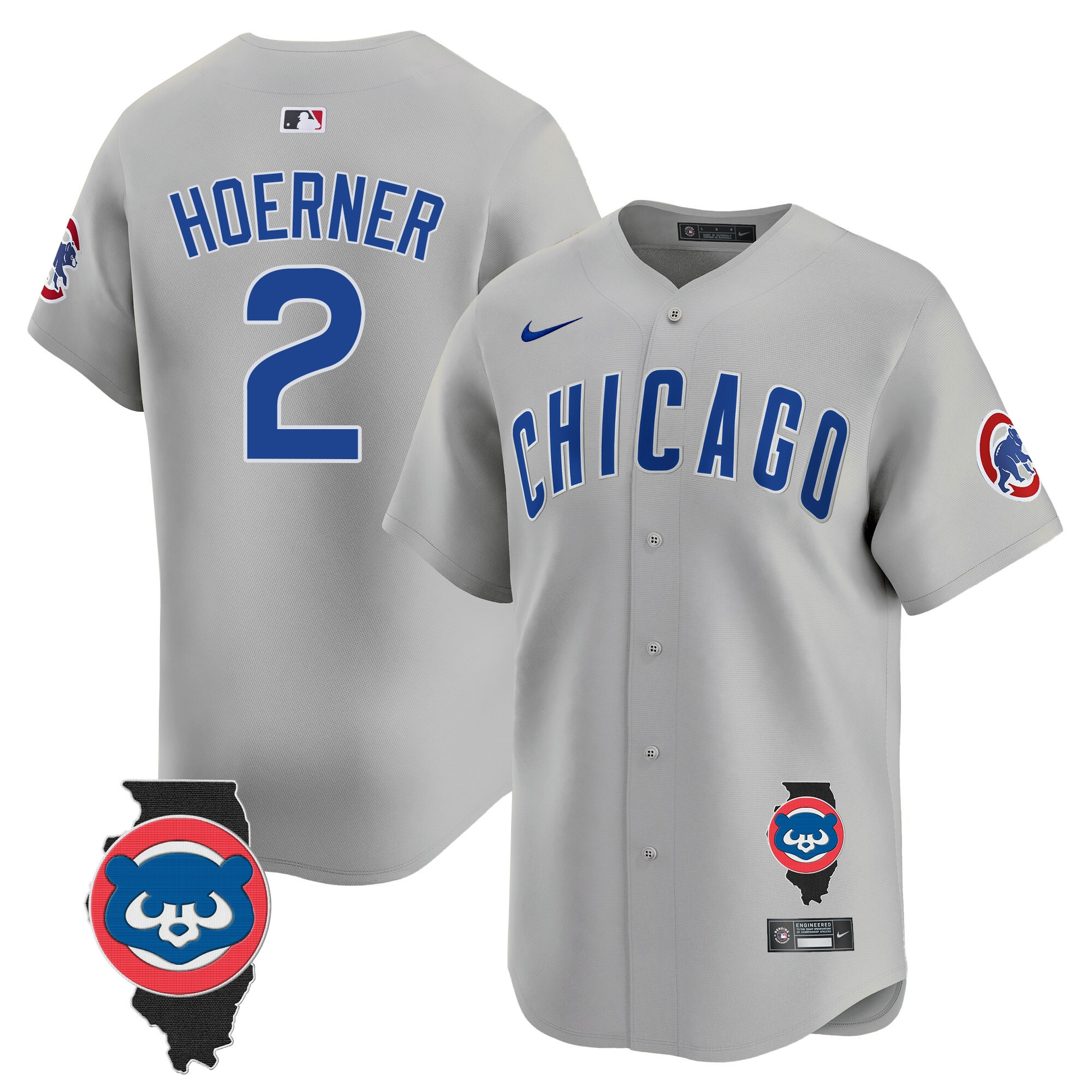 Nico Hoerner Men's Chicago Cubs Illinois Patch Vapor Premier Limited V2 Gray Road Jersey - All Stitched