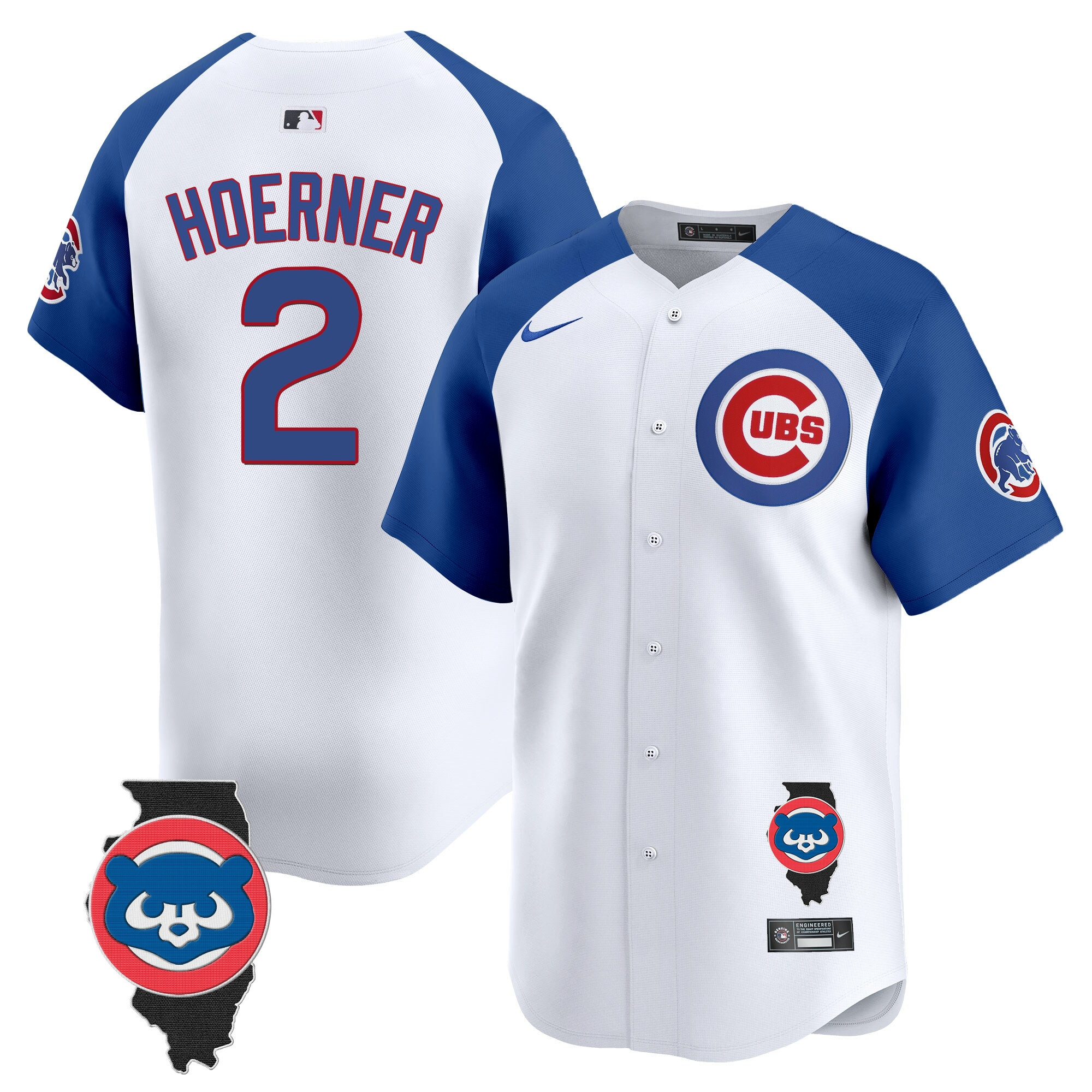 Nico Hoerner Men's Chicago Cubs Illinois Patch Vapor Premier Limited V2 White Alternate Jersey - All Stitched