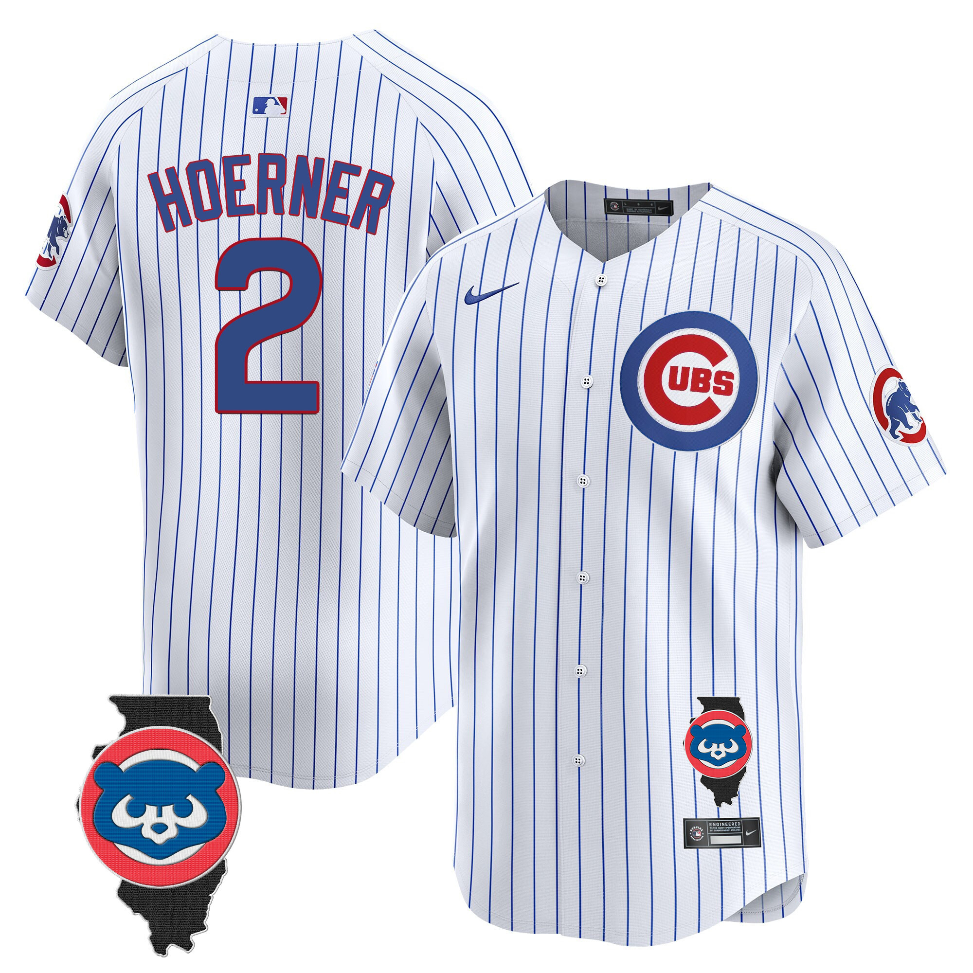 Nico Hoerner Men's Chicago Cubs Illinois Patch Vapor Premier Limited V2 White Jersey - All Stitched
