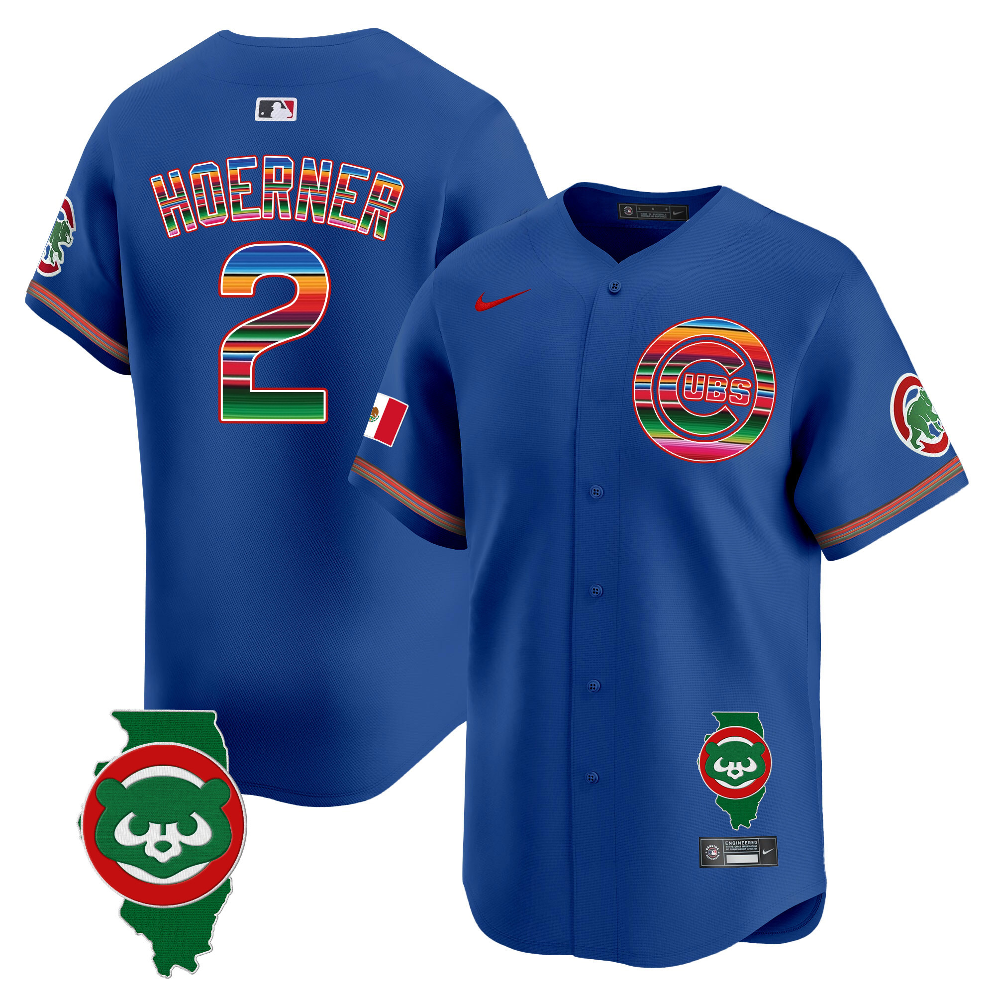 Nico Hoerner Men's Chicago Cubs Mexico Illinois Patch Vapor Premier Limited Royal Jersey - All Stitched