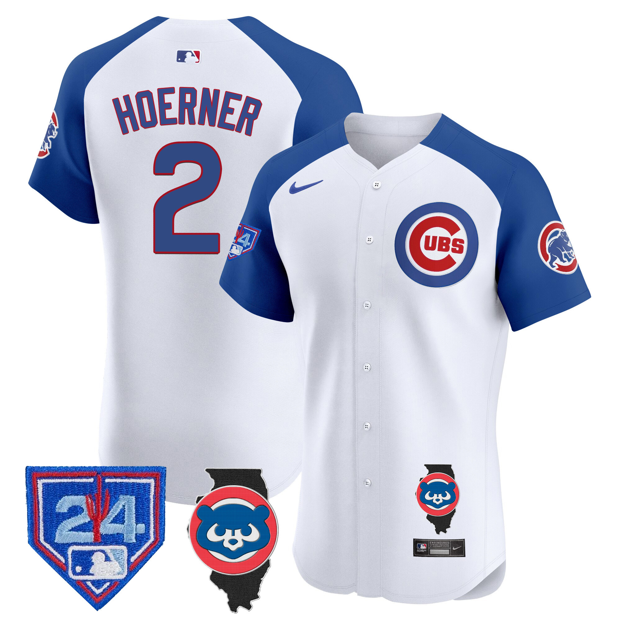 Nico Hoerner Men's Chicago Cubs Spring Training & Illinois Patch Vapor Premier Elite White Alternate Jersey - All Stitched