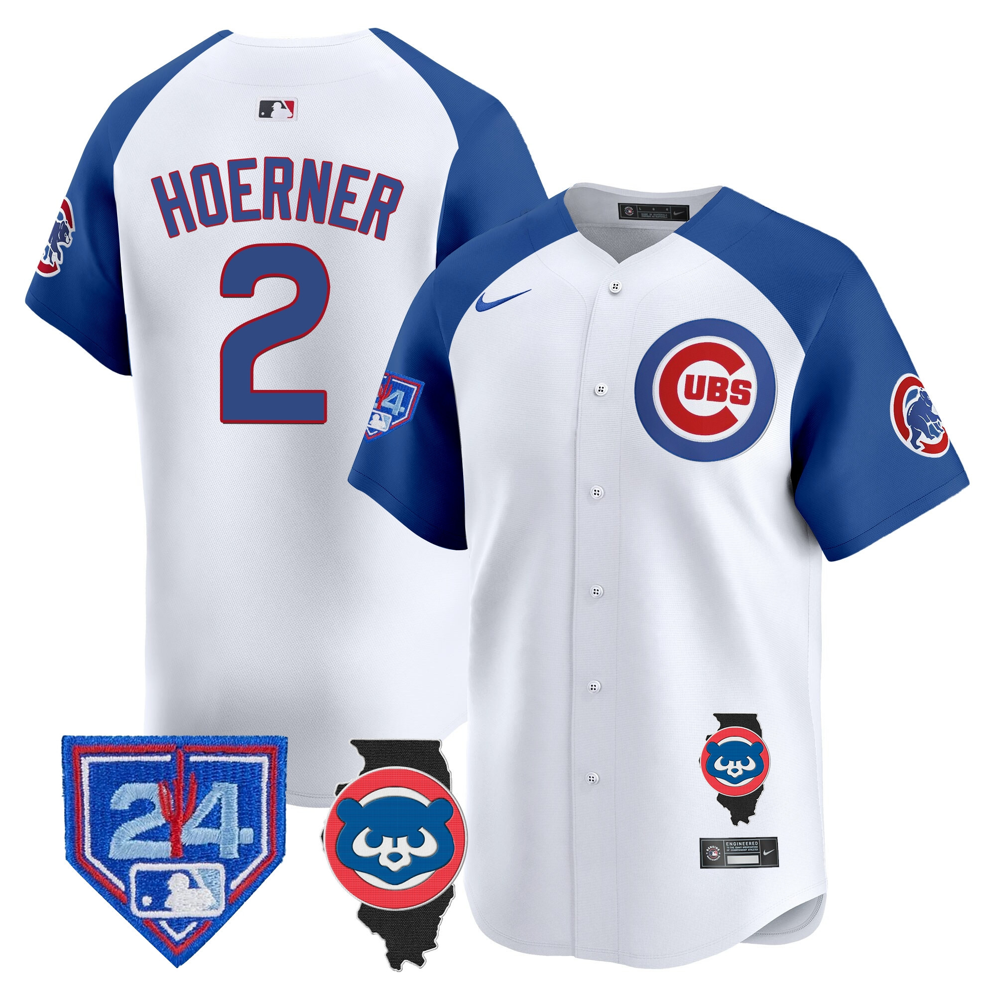 Nico Hoerner Men's Chicago Cubs Spring Training & Illinois Patch Vapor Premier Limited White Alternate Jersey - All Stitched
