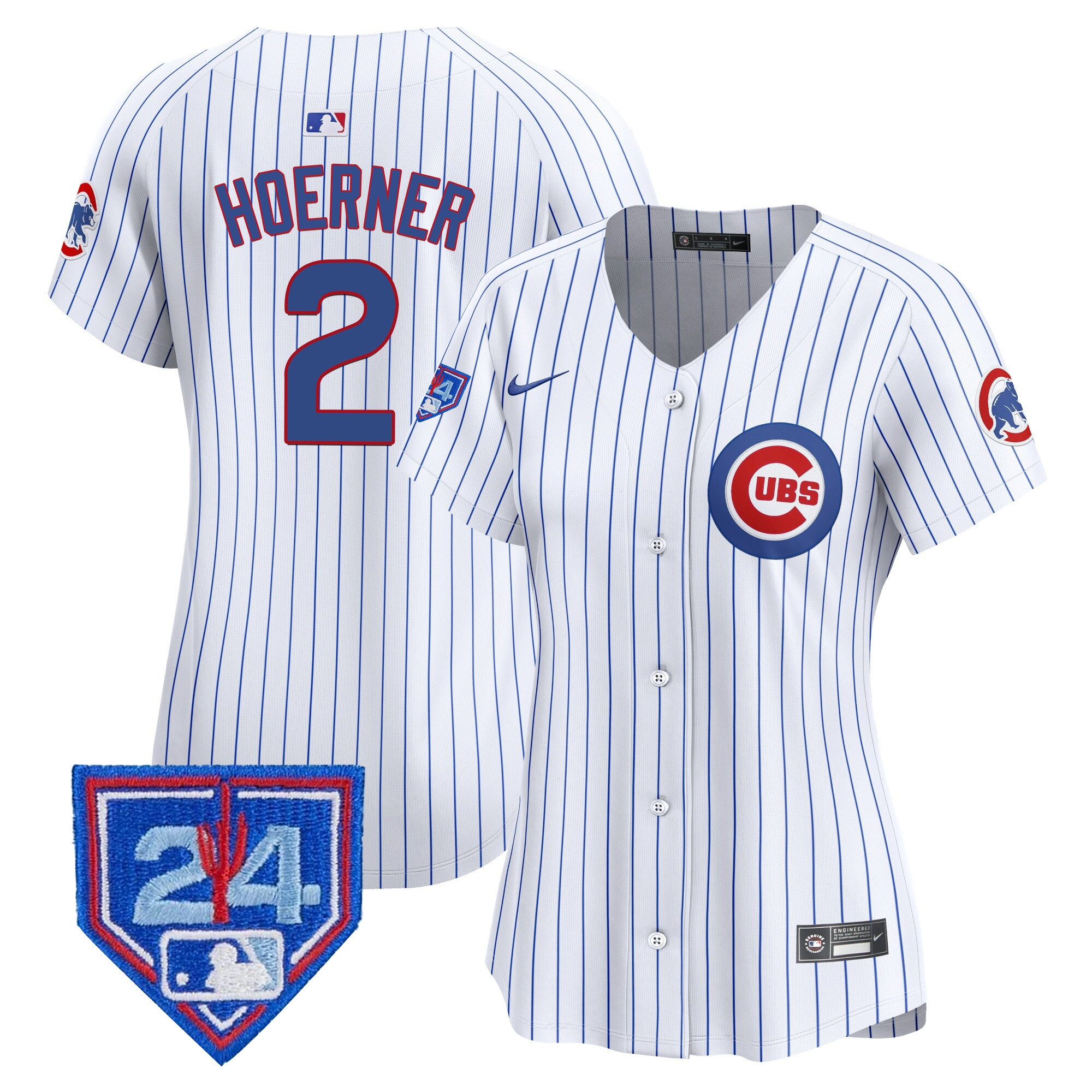 Nico Hoerner Women's Chicago Cubs 2024 Spring Training Patch Vapor Premier Limited V2 White Jersey - All Stitched