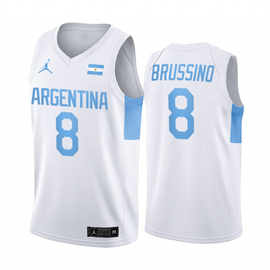 Nicolás Brussino Argentina #8 White 2021 Olympic Home Jersey