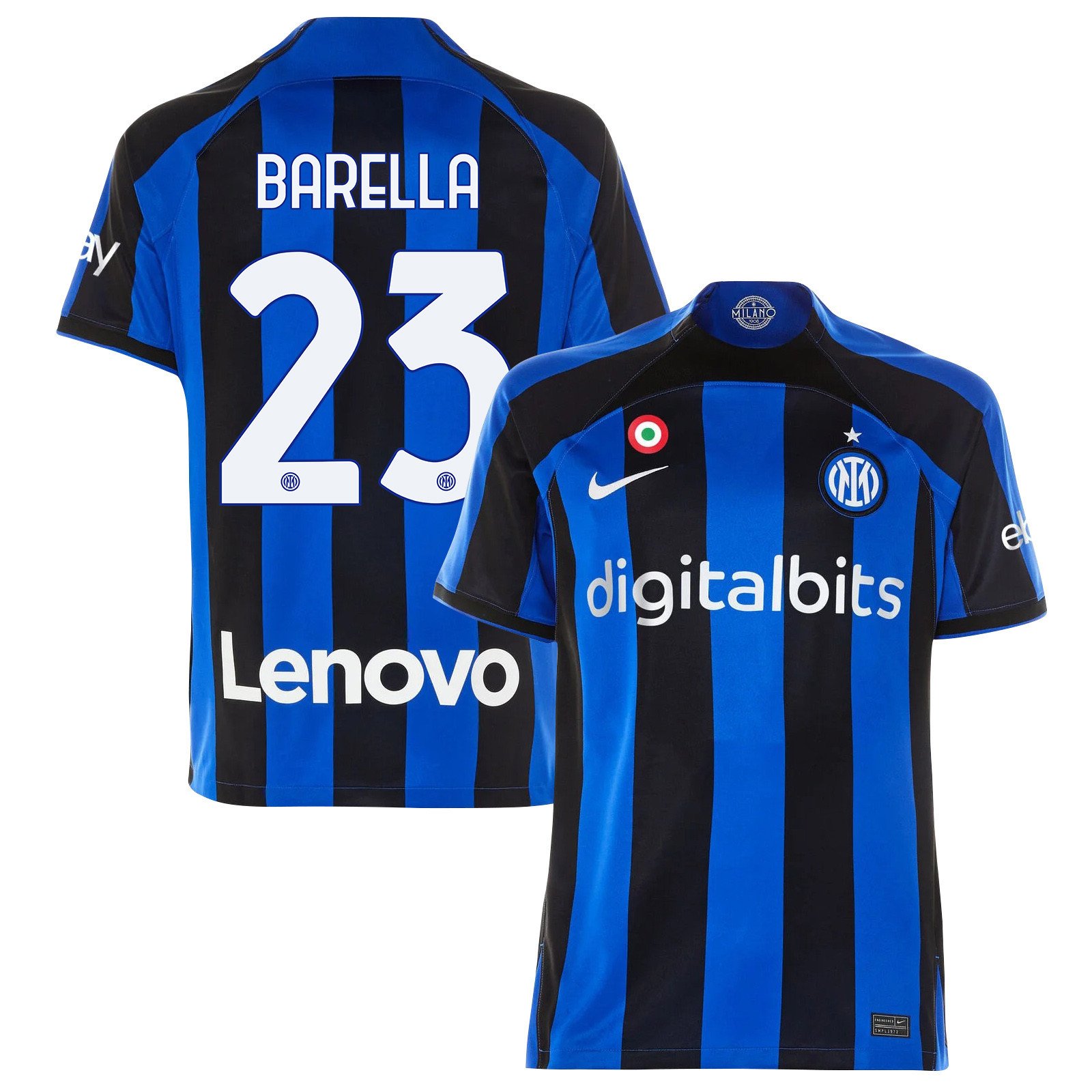 Nicol? Barella 23 Inter Milan 2022/23 Home Men Jersey – Black/Blue Stripes