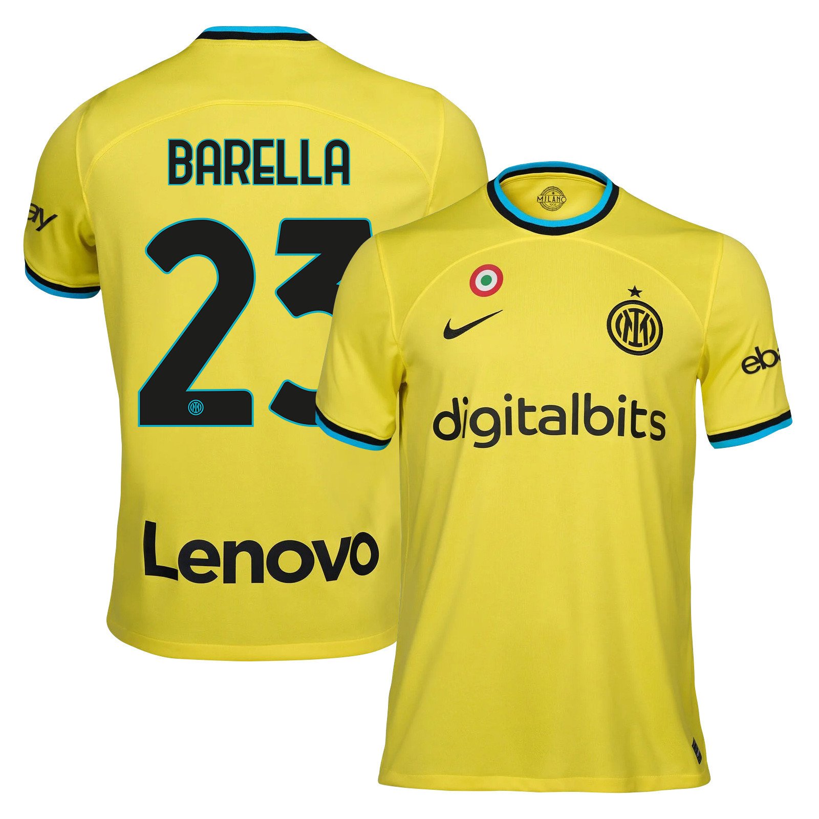 Nicol? Barella 23 Inter Milan 2022/23 Third Men Jersey – Yellow