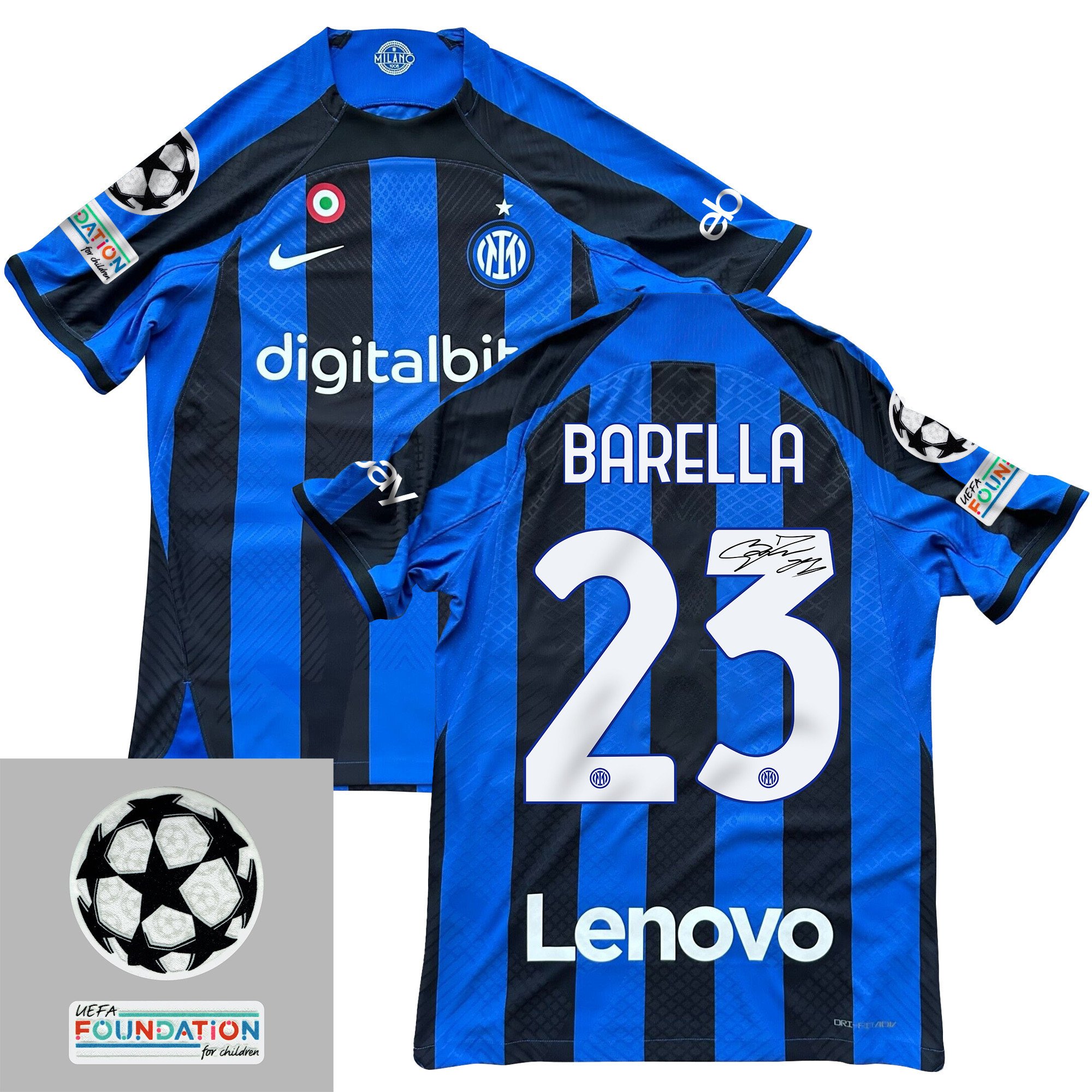 Nicol? Barella 23 Signed Inter Milan 2022/23 Home Men Jersey – Black/Blue Stripes