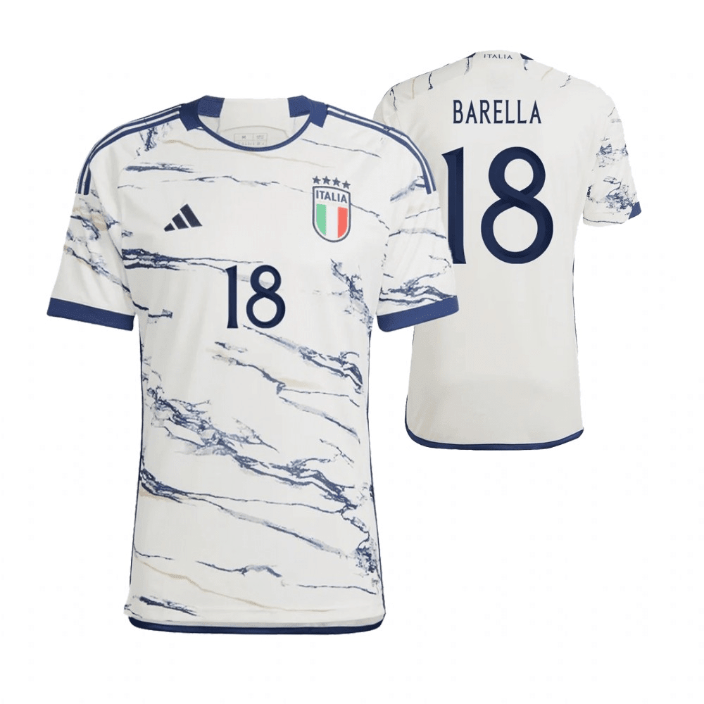Nicolo Barella 18 Italy National Team 2023-24 Away Men Soccer Jersey – White