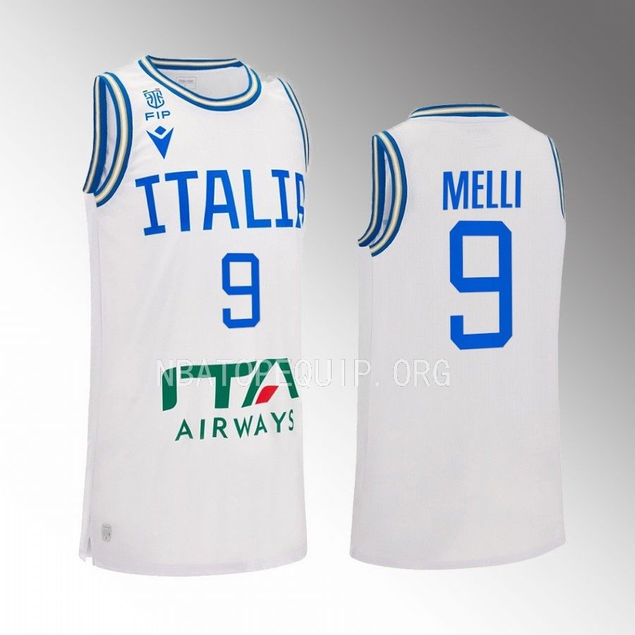 Nicolo Melli Italy Team #9 White Jersey 2023 Away