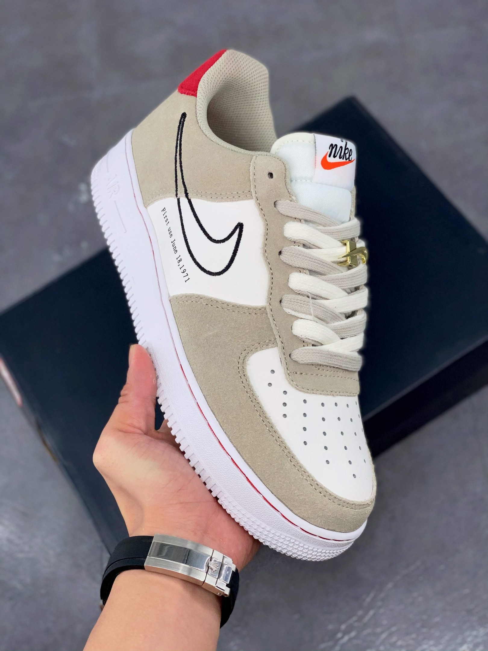 Nike Air Force 1 Low “First Use” Light Stone/Black-Sail-University Red For Sale