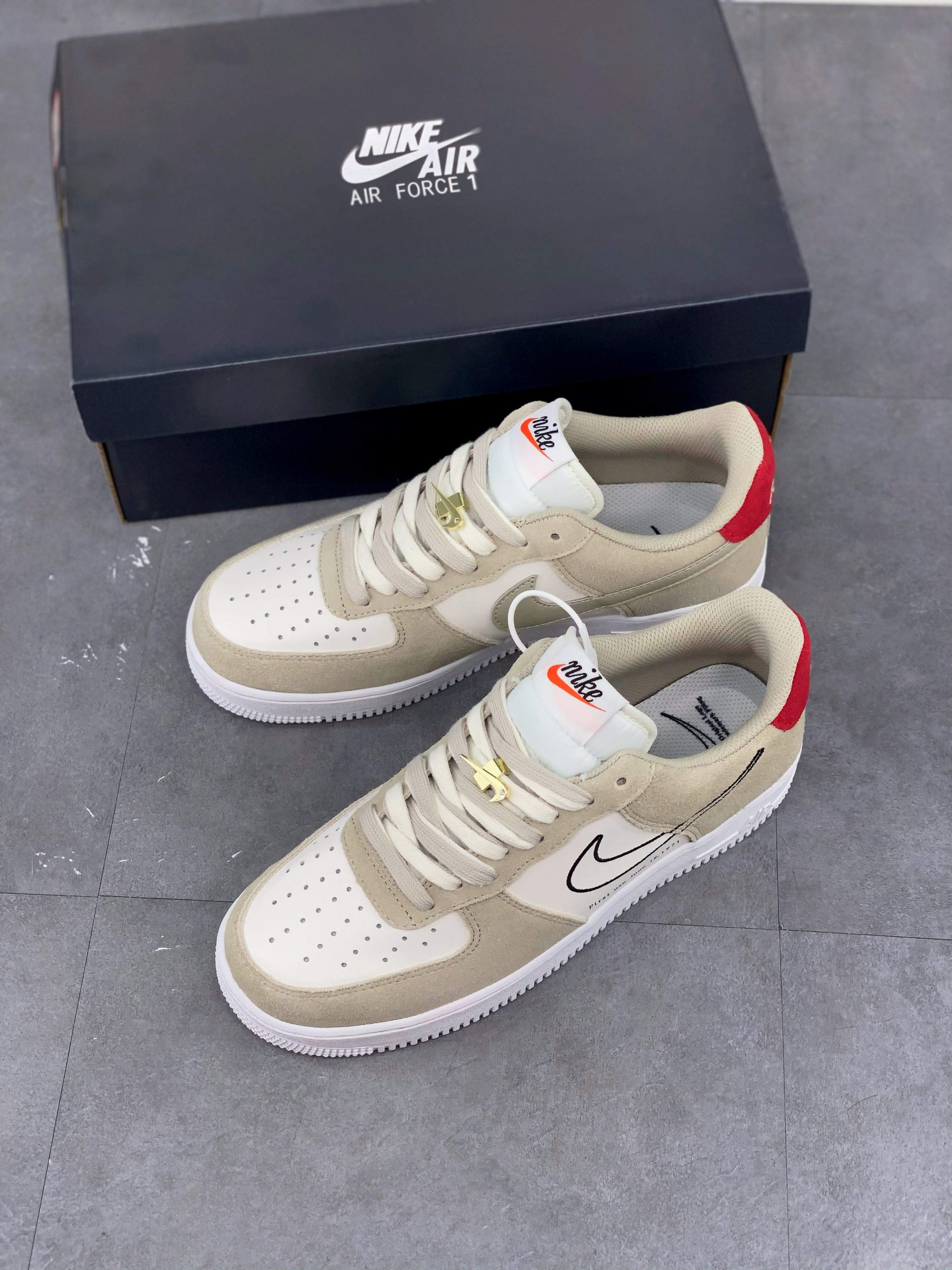Nike Air Force 1 Low “First Use” Light Stone/Black-Sail-University Red For Sale