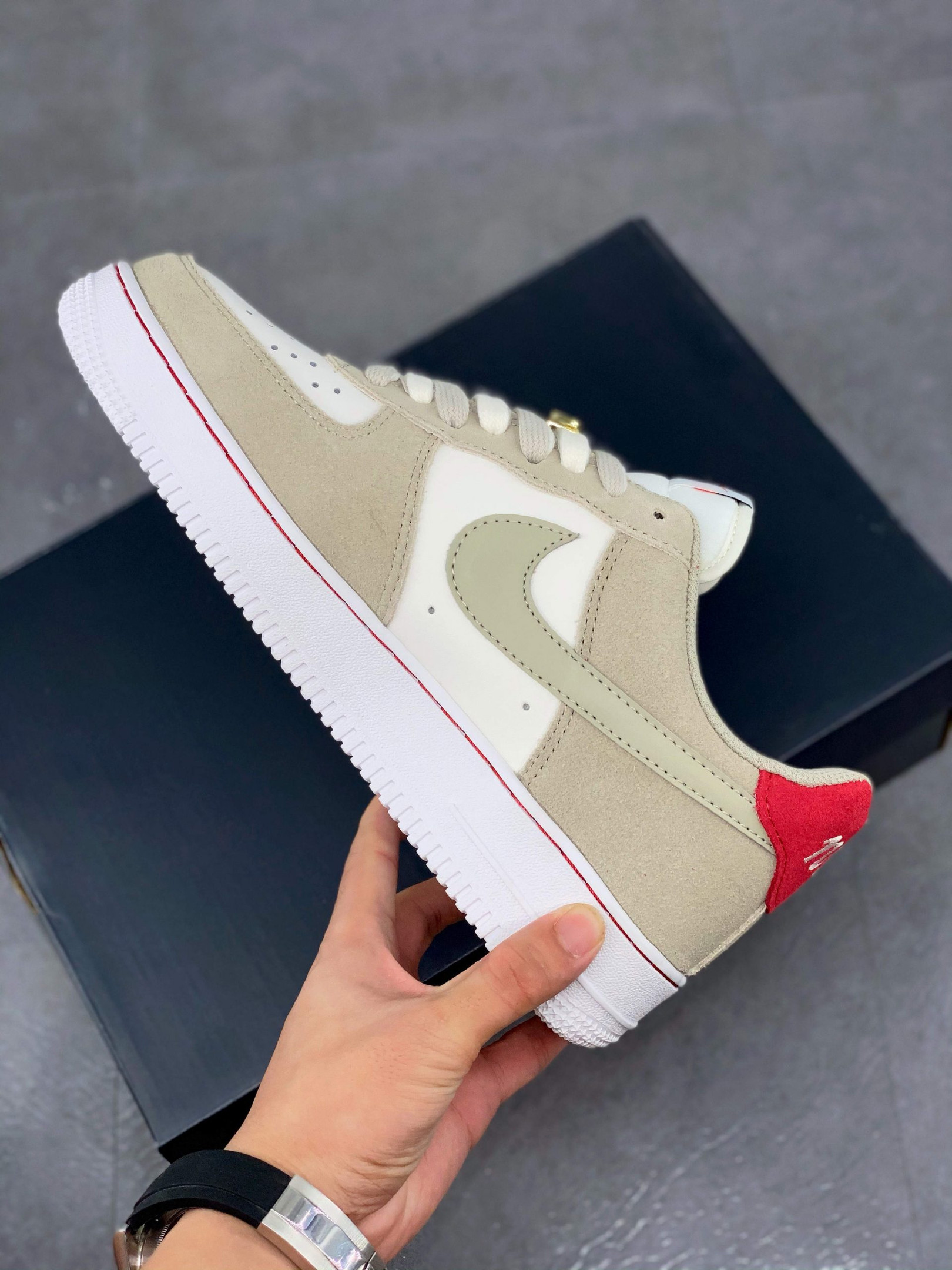 Nike Air Force 1 Low “First Use” Light Stone/Black-Sail-University Red For Sale