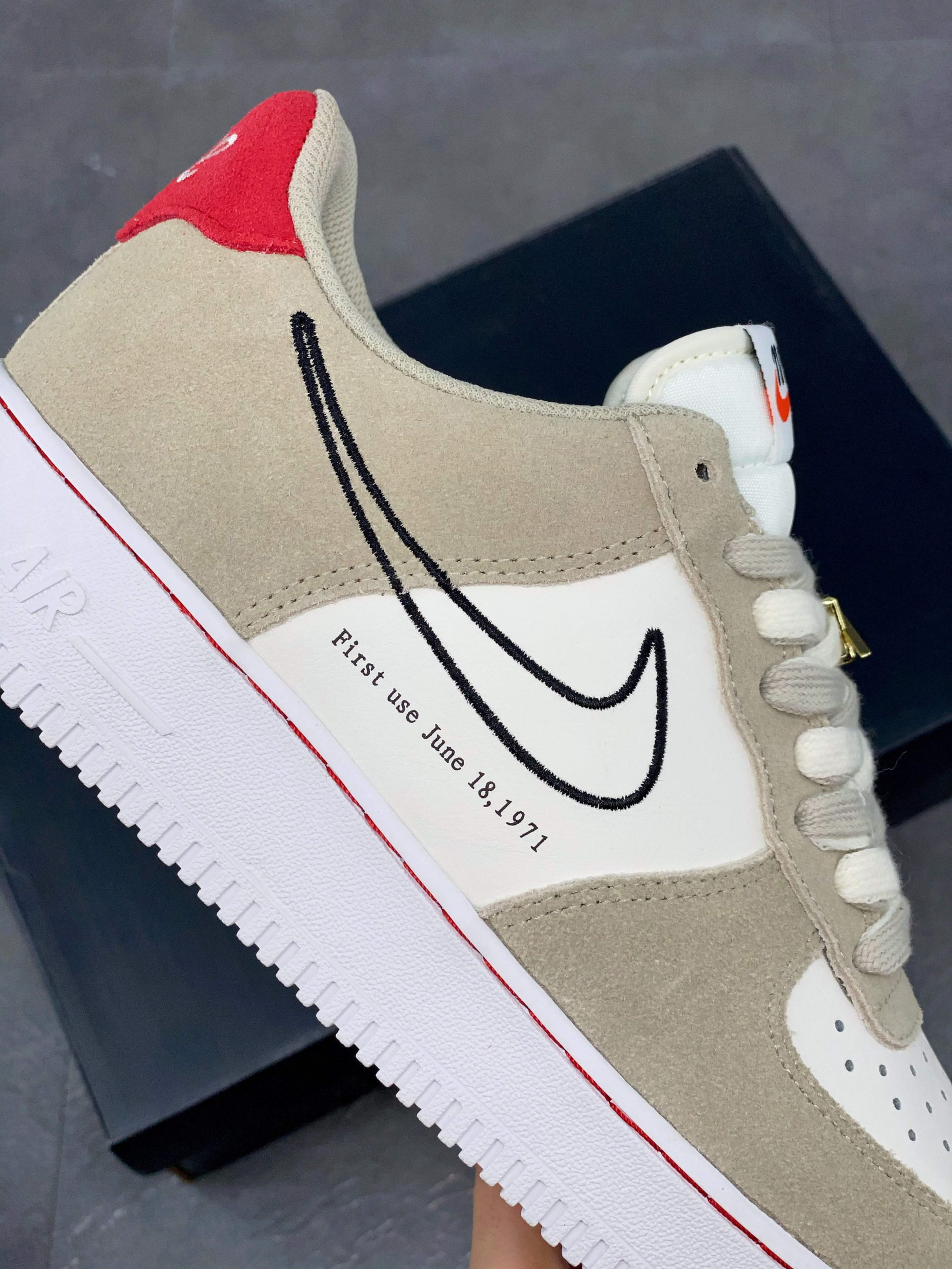 Nike Air Force 1 Low “First Use” Light Stone/Black-Sail-University Red For Sale