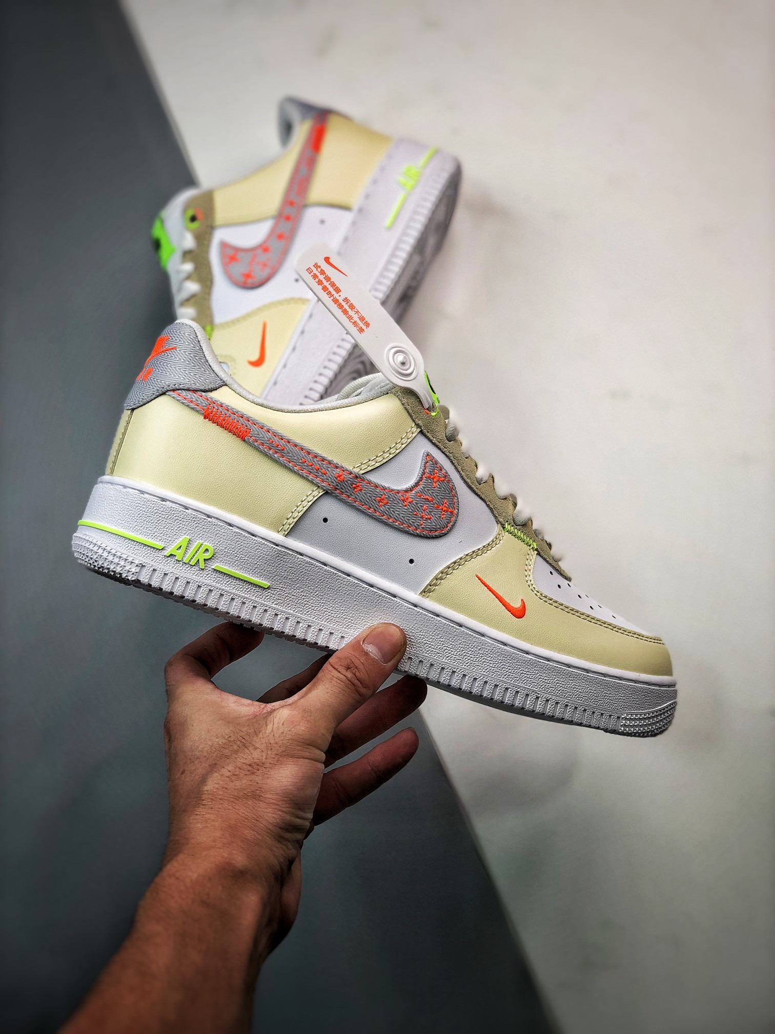 Nike Air Force 1 Low “Just Stitch It” White Tan Neon For Sale