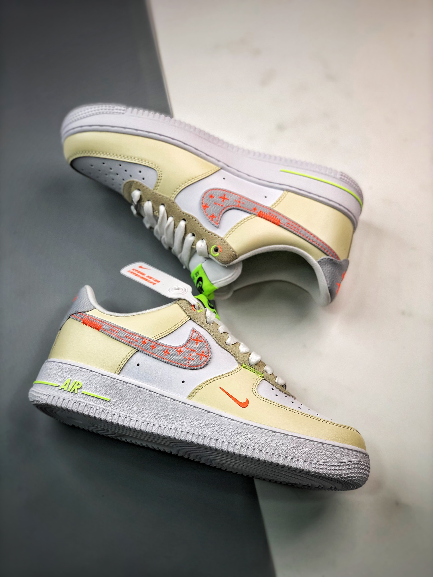 Nike Air Force 1 Low “Just Stitch It” White Tan Neon For Sale