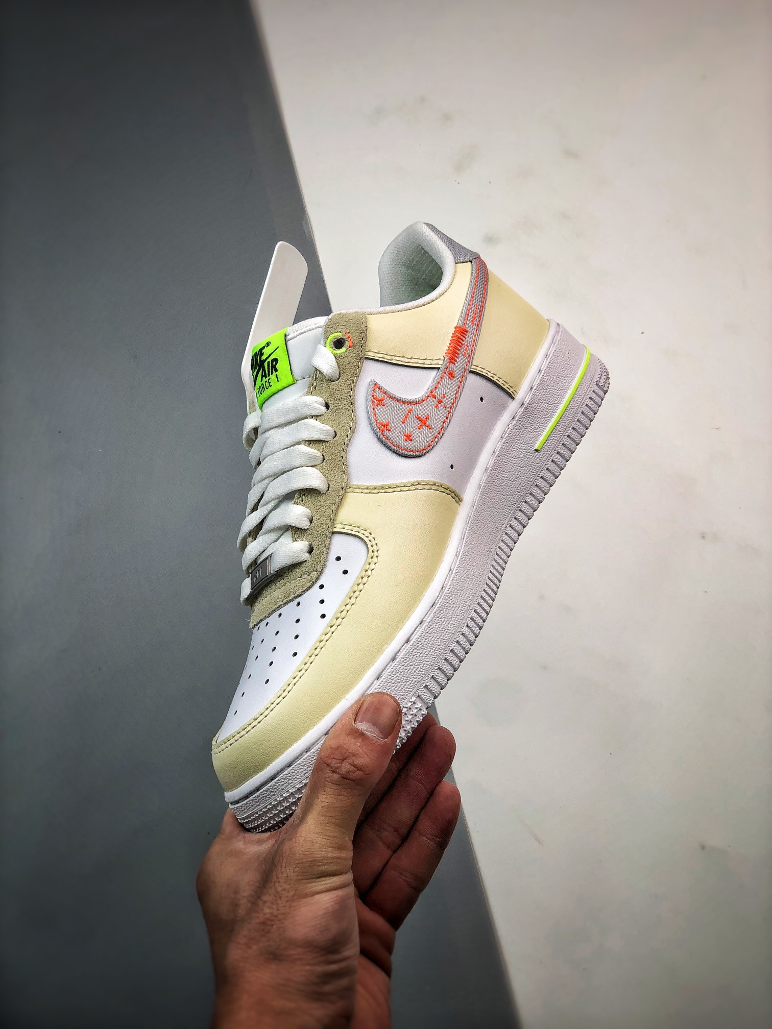 Nike Air Force 1 Low “Just Stitch It” White Tan Neon For Sale