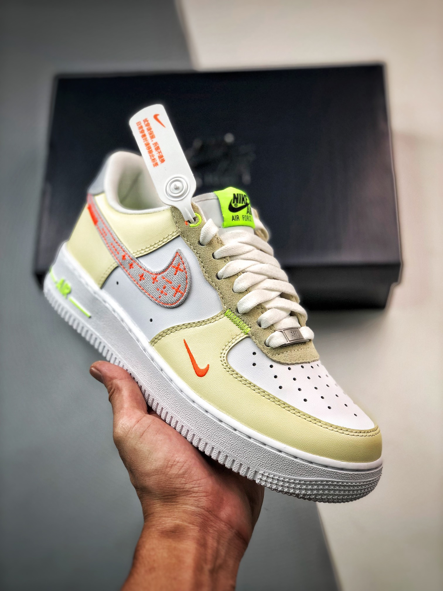 Nike Air Force 1 Low “Just Stitch It” White Tan Neon For Sale