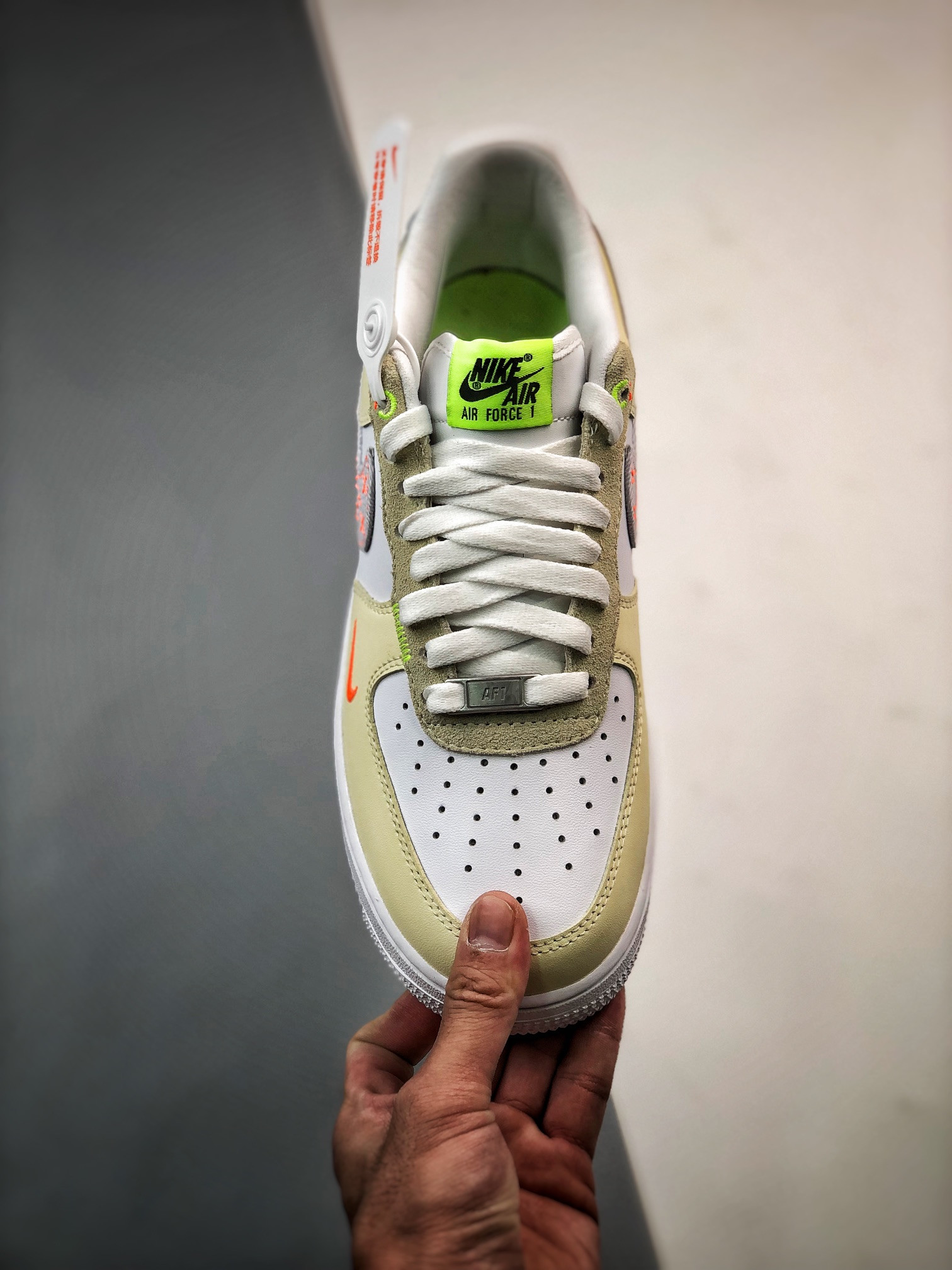 Nike Air Force 1 Low “Just Stitch It” White Tan Neon For Sale