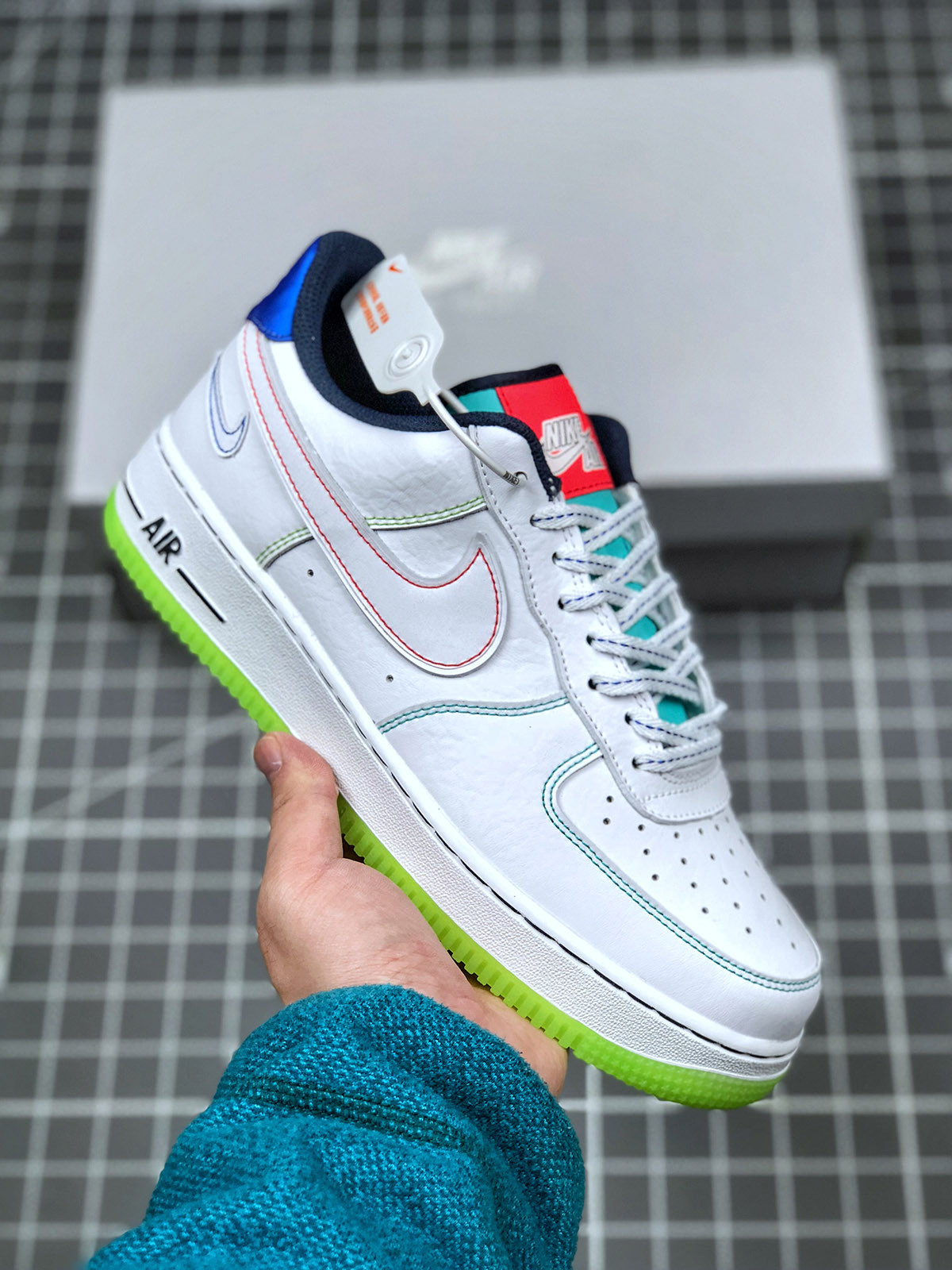 Nike Air Force 1 Low “Outside The Lines” White/Racer Blue-Aurora Green For Sale