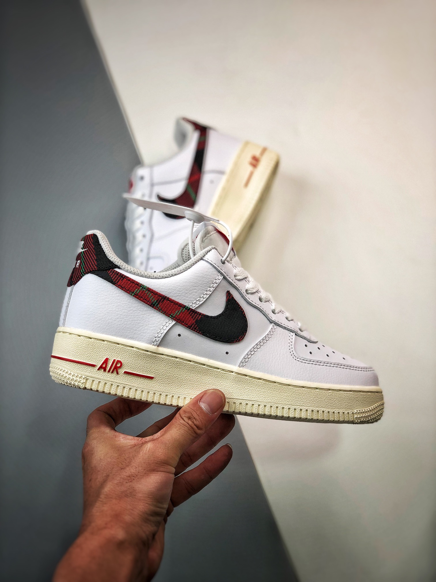 Nike Air Force 1 Low “Plaid Swoosh” White/Red For Sale