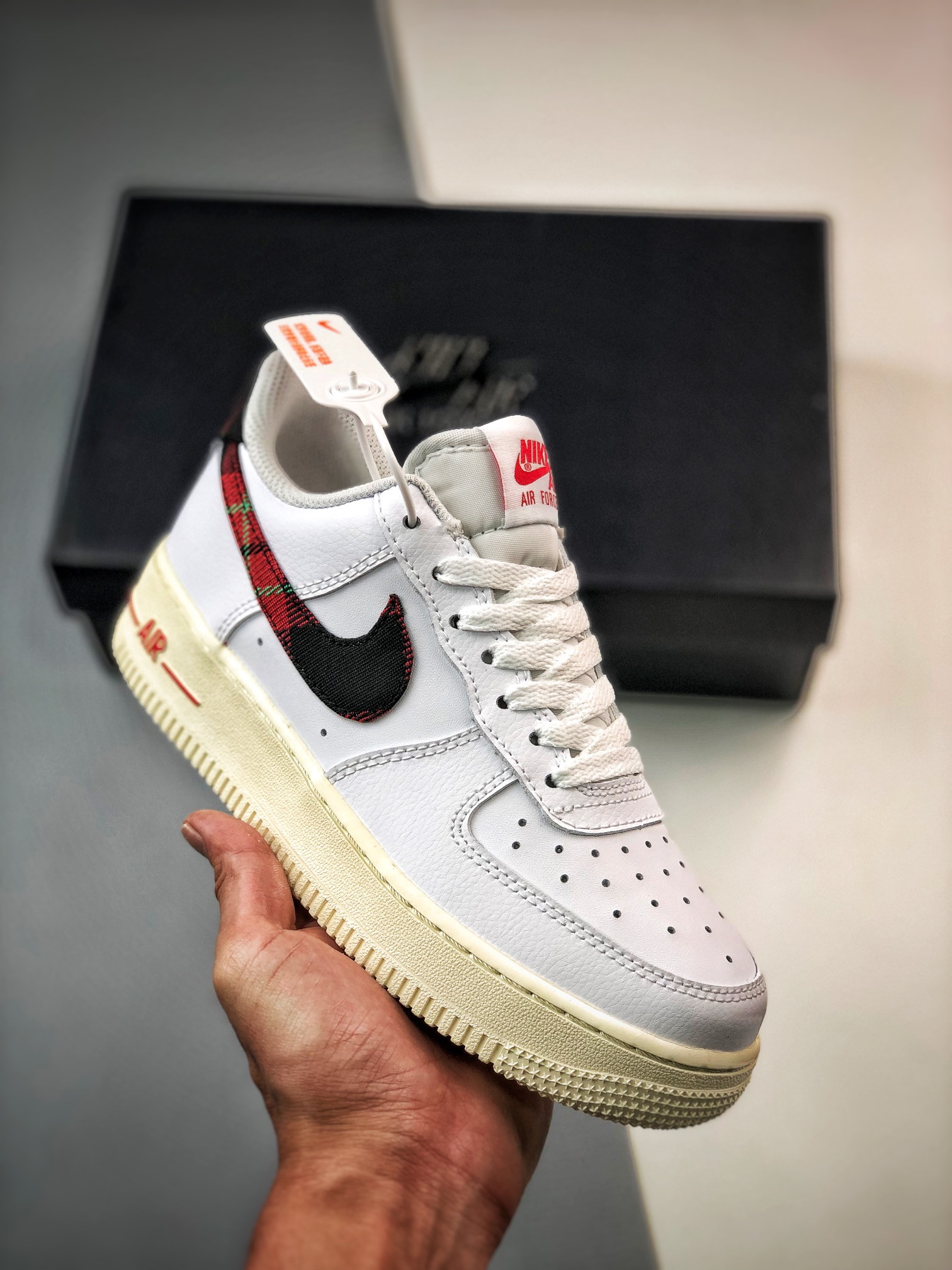 Nike Air Force 1 Low “Plaid Swoosh” White/Red For Sale