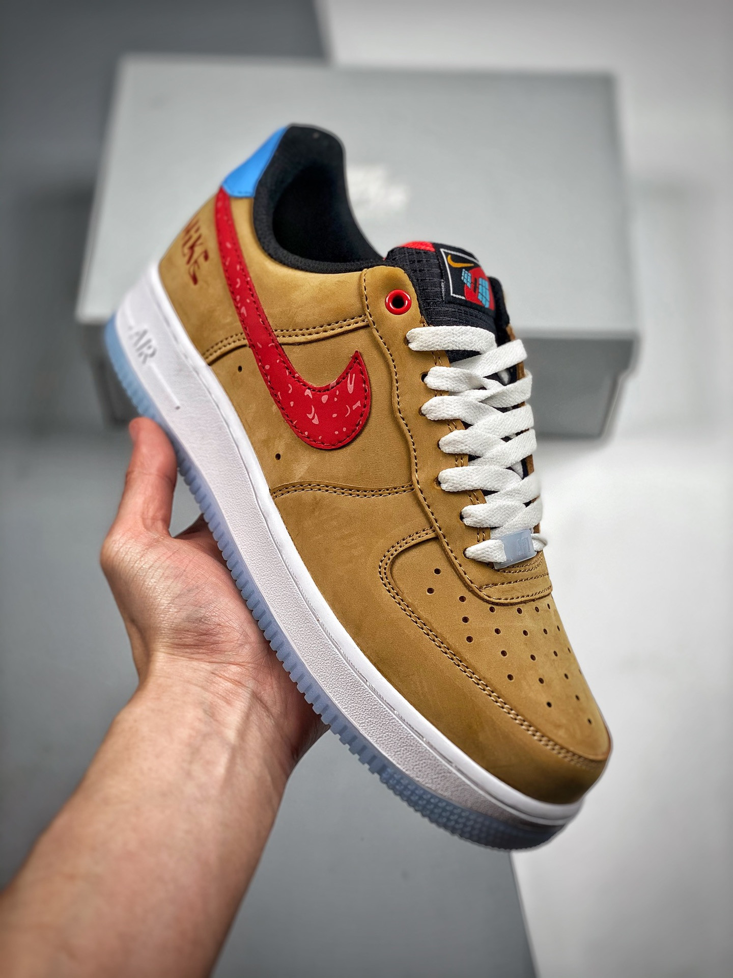 Nike Air Force 1 Low “Satellite” Tan/Red-Blue For Sale