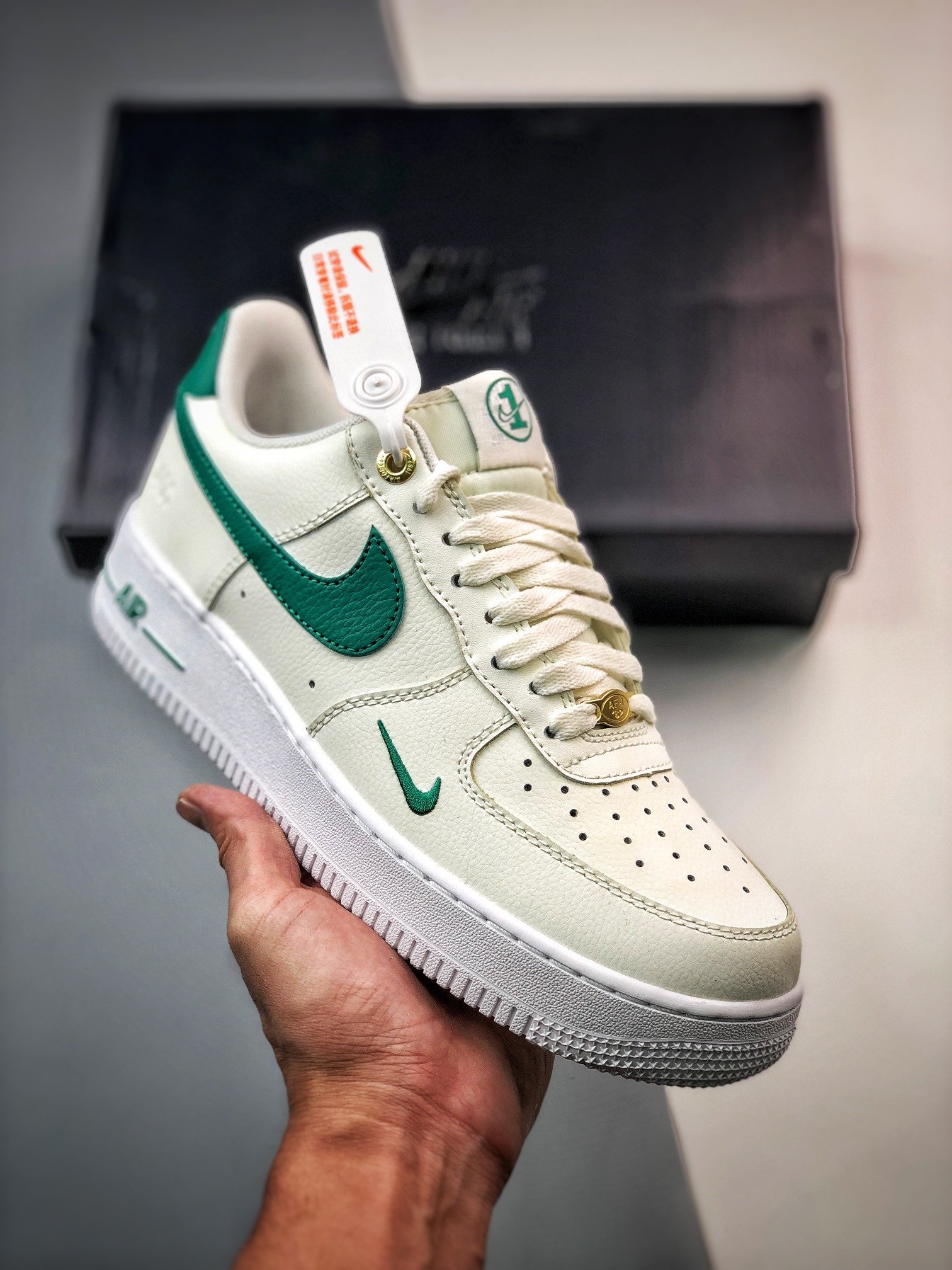 Nike Air Force 1 Low 40th Anniversary Sail/Malachite-Metallic Gold For Sale