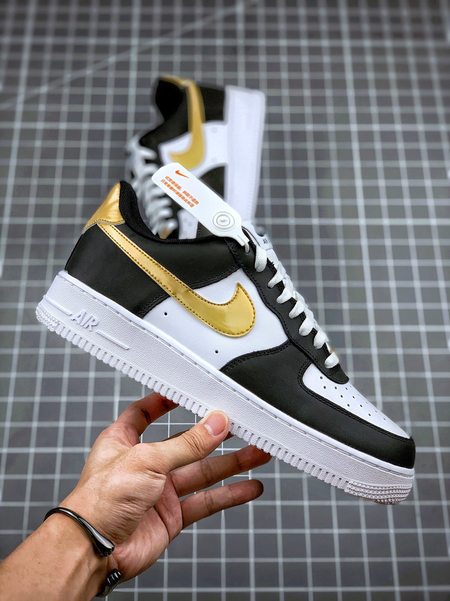 Nike Air Force 1 Low Black White Metallic Gold For Sale