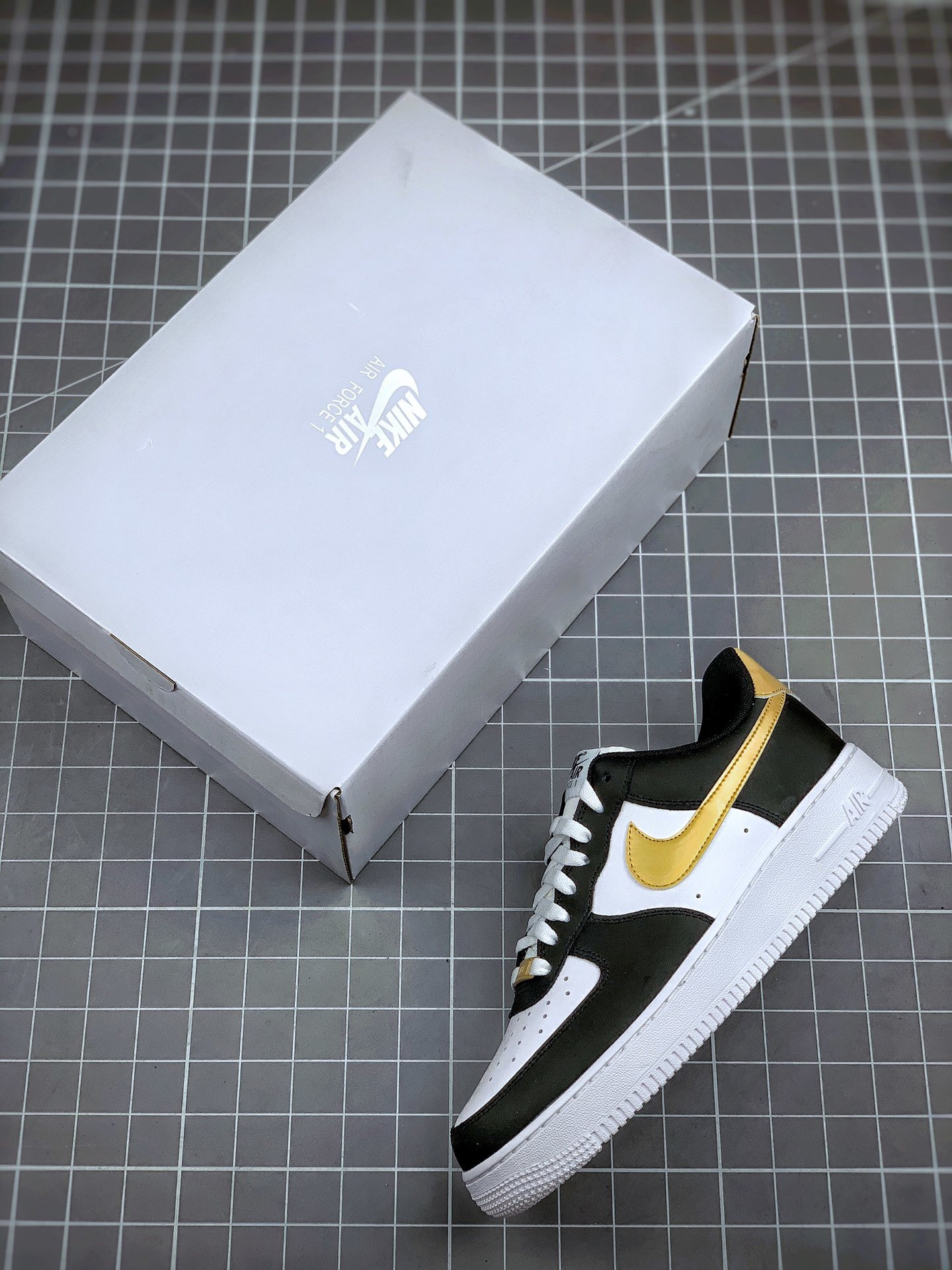 Nike Air Force 1 Low Black White Metallic Gold For Sale