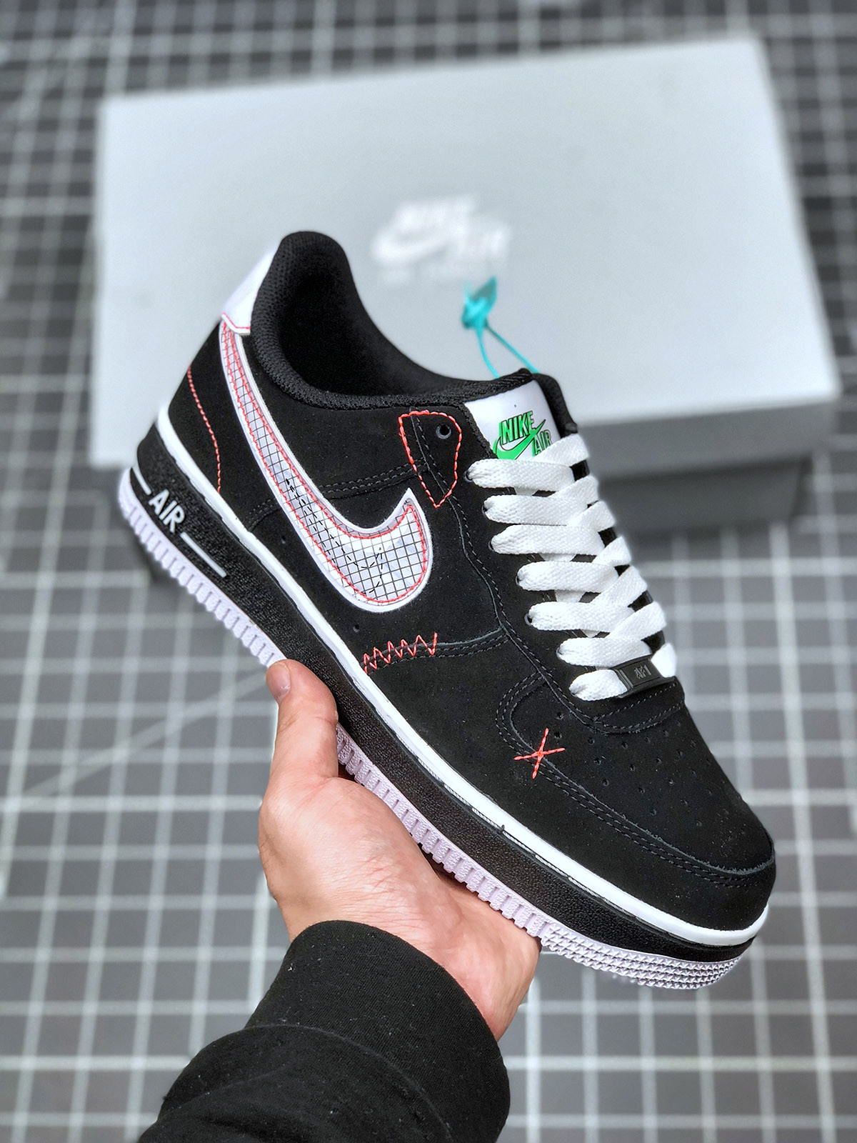 Nike Air Force 1 Low Black/White-Bright Crimson-Green Strike For Sale