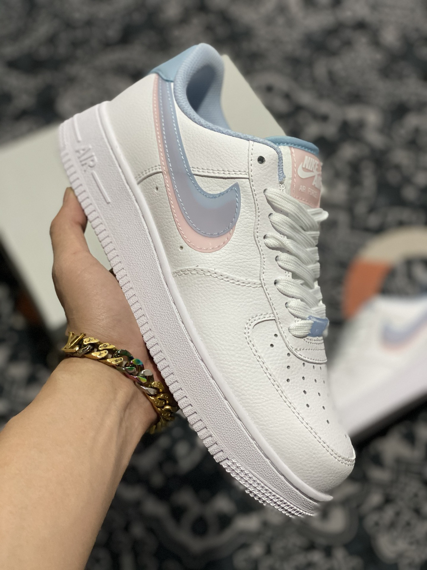 Nike Air Force 1 Low ‘Double Swoosh’ White/Light Armory Blue-Arctic Punch For Sale
