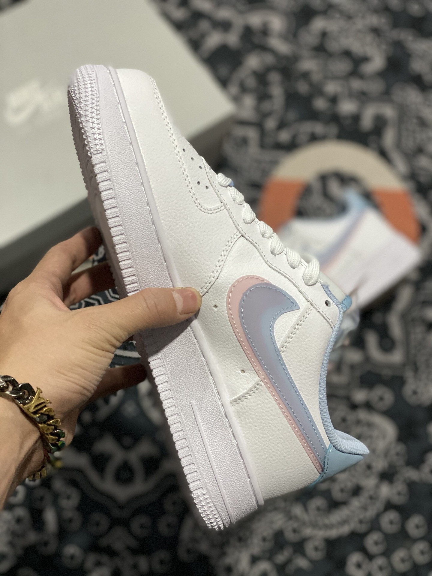 Nike Air Force 1 Low ‘Double Swoosh’ White/Light Armory Blue-Arctic Punch For Sale