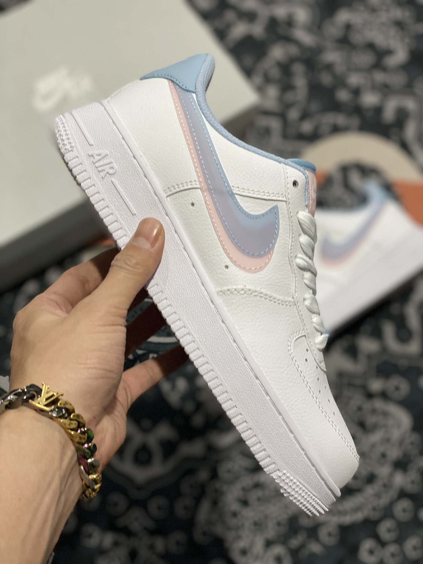 Nike Air Force 1 Low ‘Double Swoosh’ White/Light Armory Blue-Arctic Punch For Sale