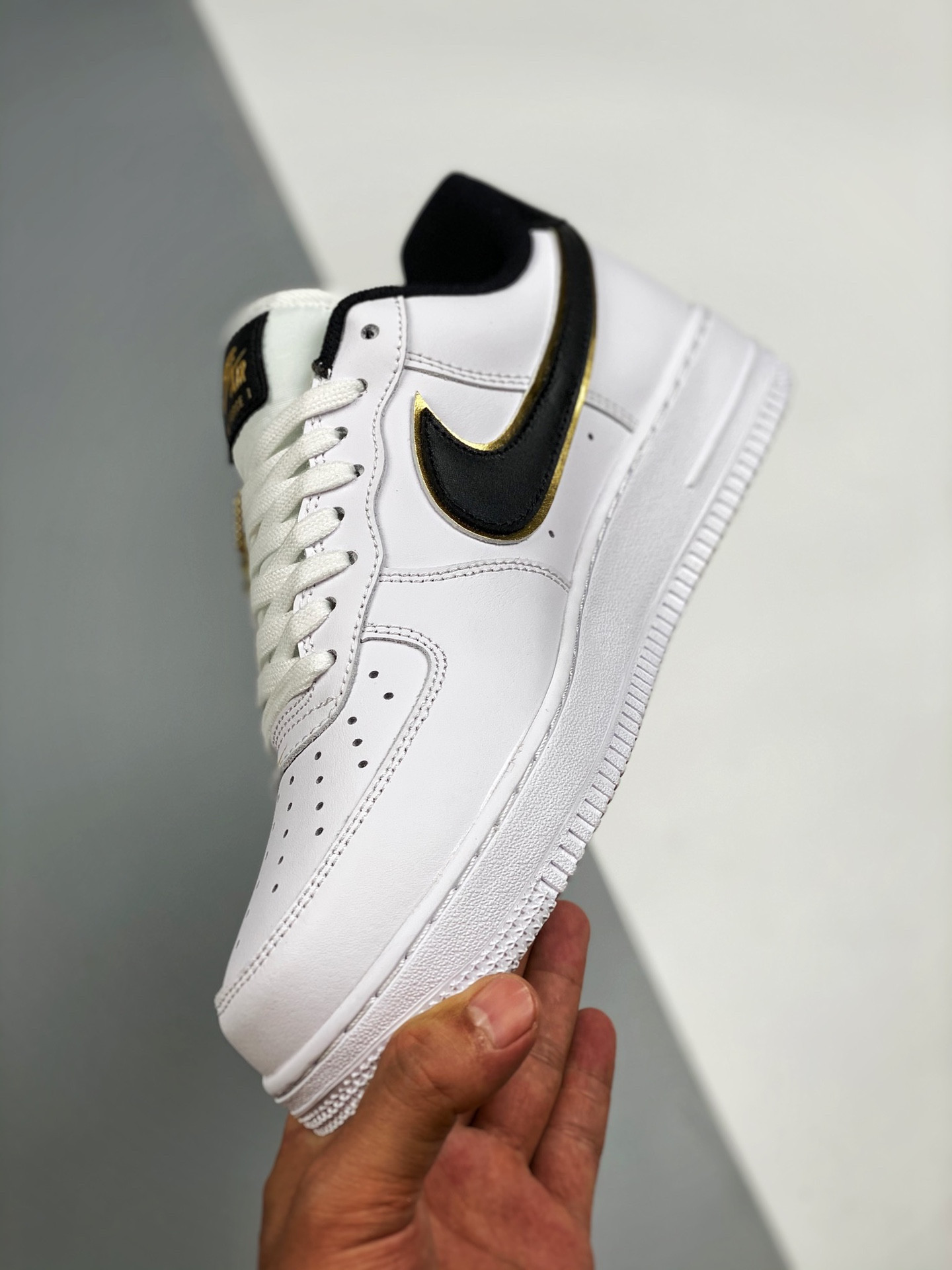 Nike Air Force 1 Low ‘Double Swooshes’ White Black Gold For Sale
