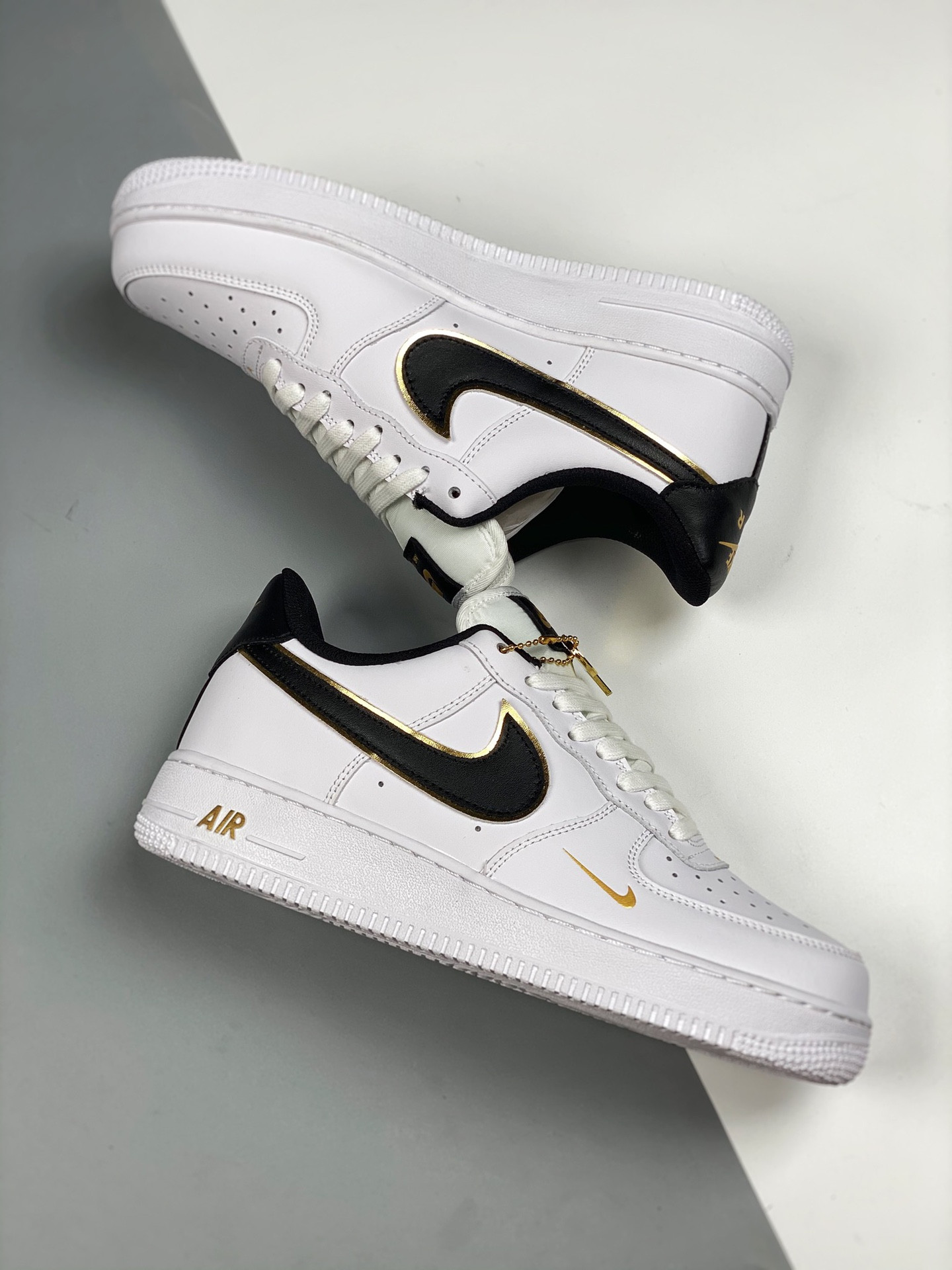 Nike Air Force 1 Low ‘Double Swooshes’ White Black Gold For Sale
