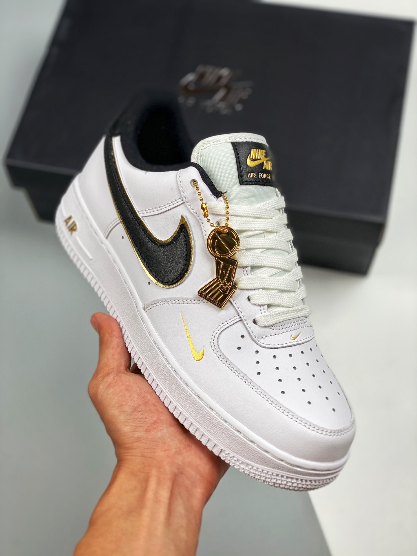 Nike Air Force 1 Low ‘Double Swooshes’ White Black Gold For Sale