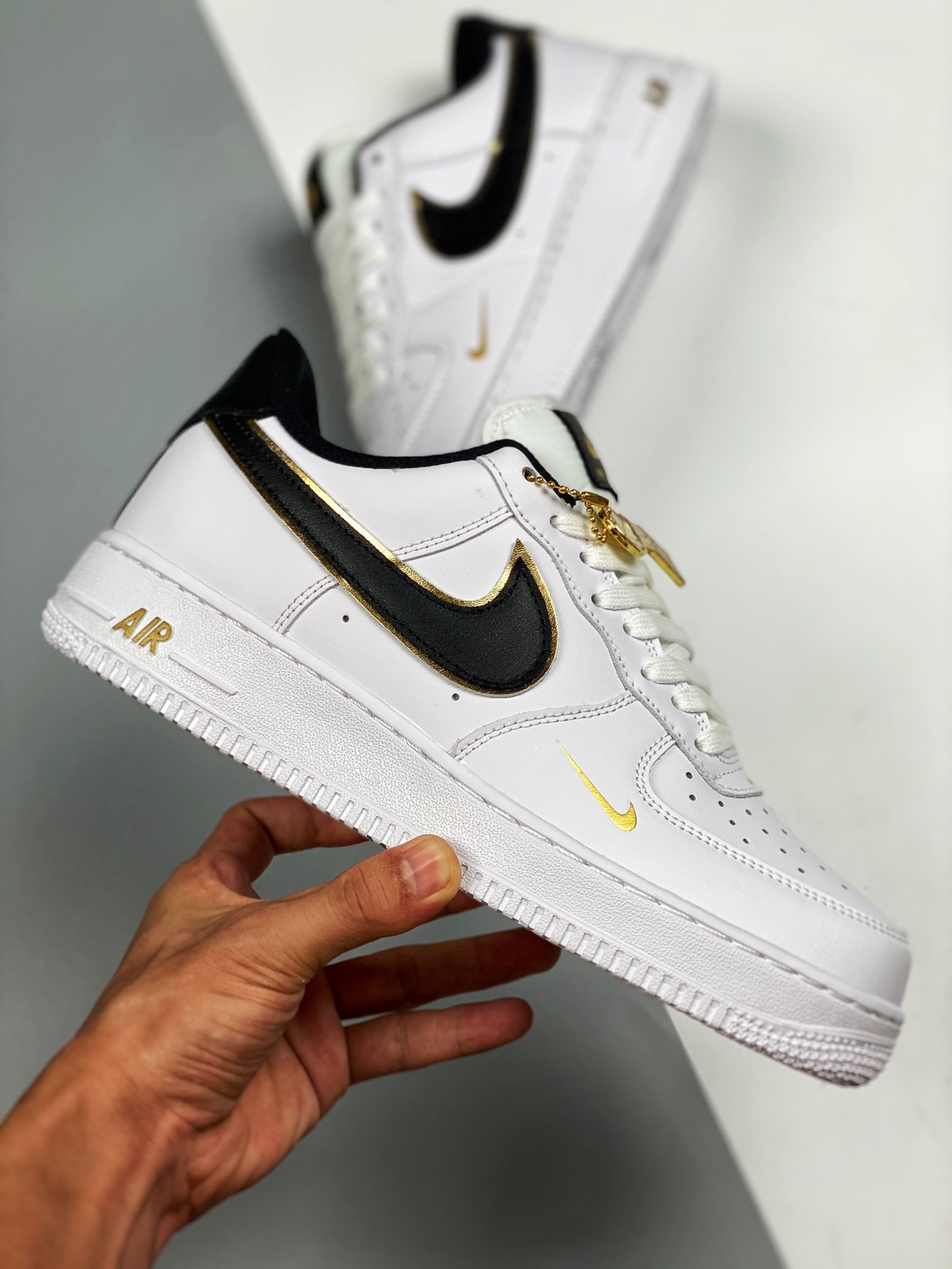 Nike Air Force 1 Low ‘Double Swooshes’ White Black Gold For Sale