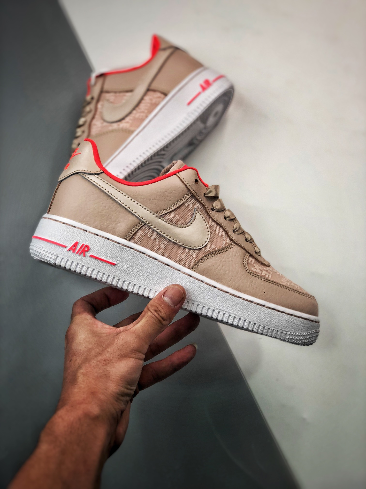 Nike Air Force 1 Low Fossil Stone/Laser Crimson/White For Sale