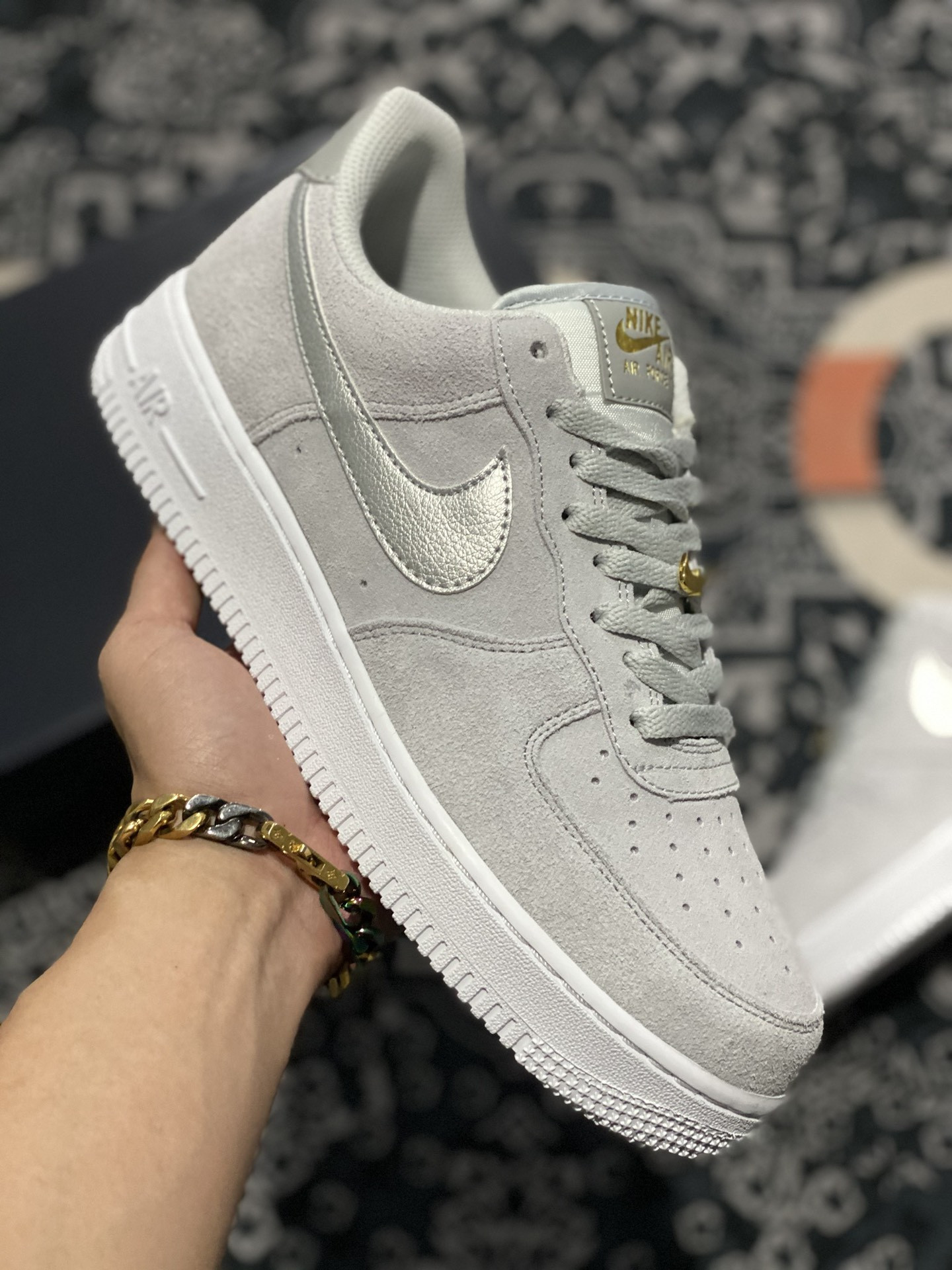 Nike Air Force 1 Low Grey Silver Gold For Sale