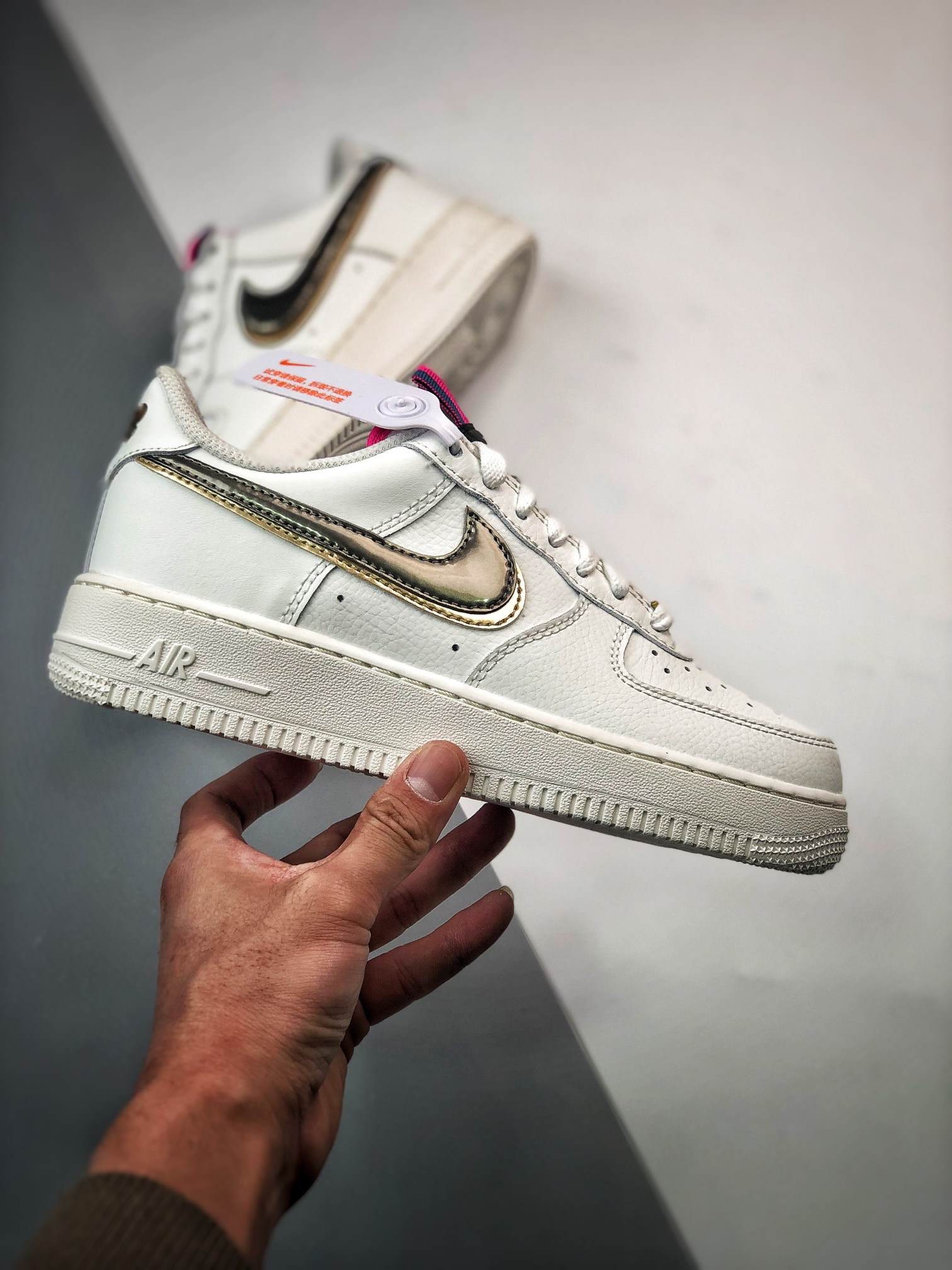 Nike Air Force 1 Low LV8 Double Swoosh Silver Gold For Sale