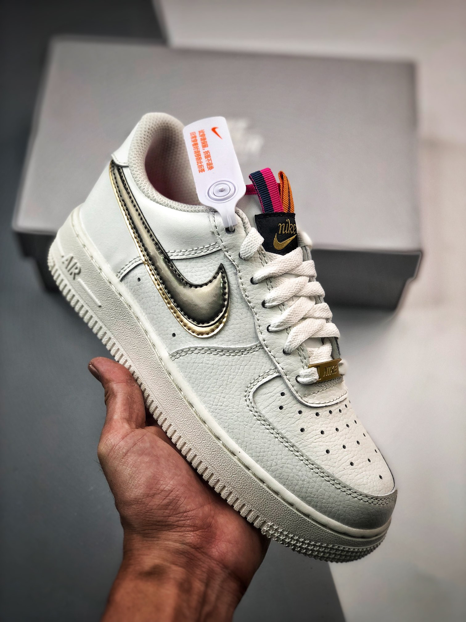 Nike Air Force 1 Low LV8 Double Swoosh Silver Gold For Sale