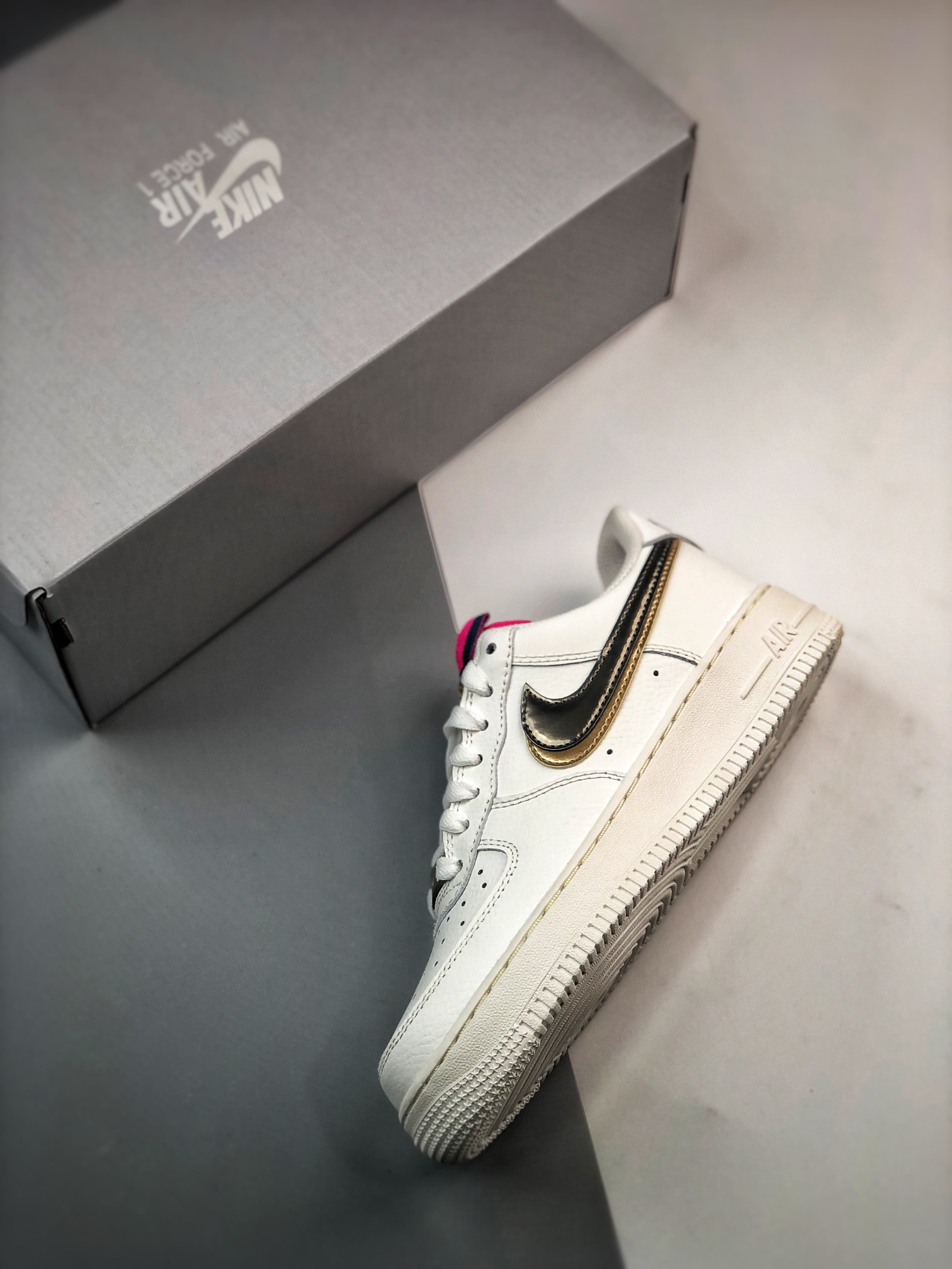 Nike Air Force 1 Low LV8 Double Swoosh Silver Gold For Sale