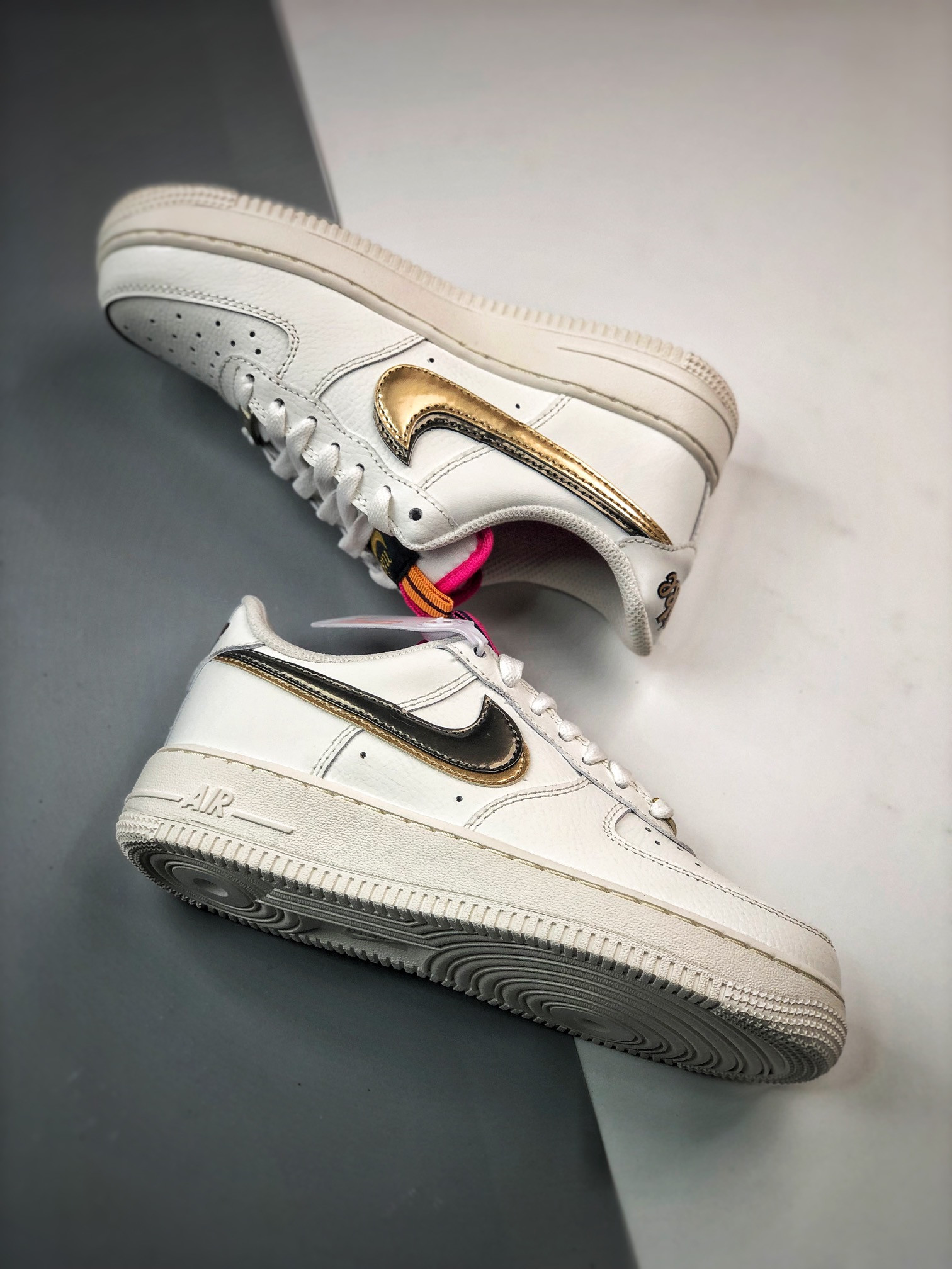 Nike Air Force 1 Low LV8 Double Swoosh Silver Gold For Sale