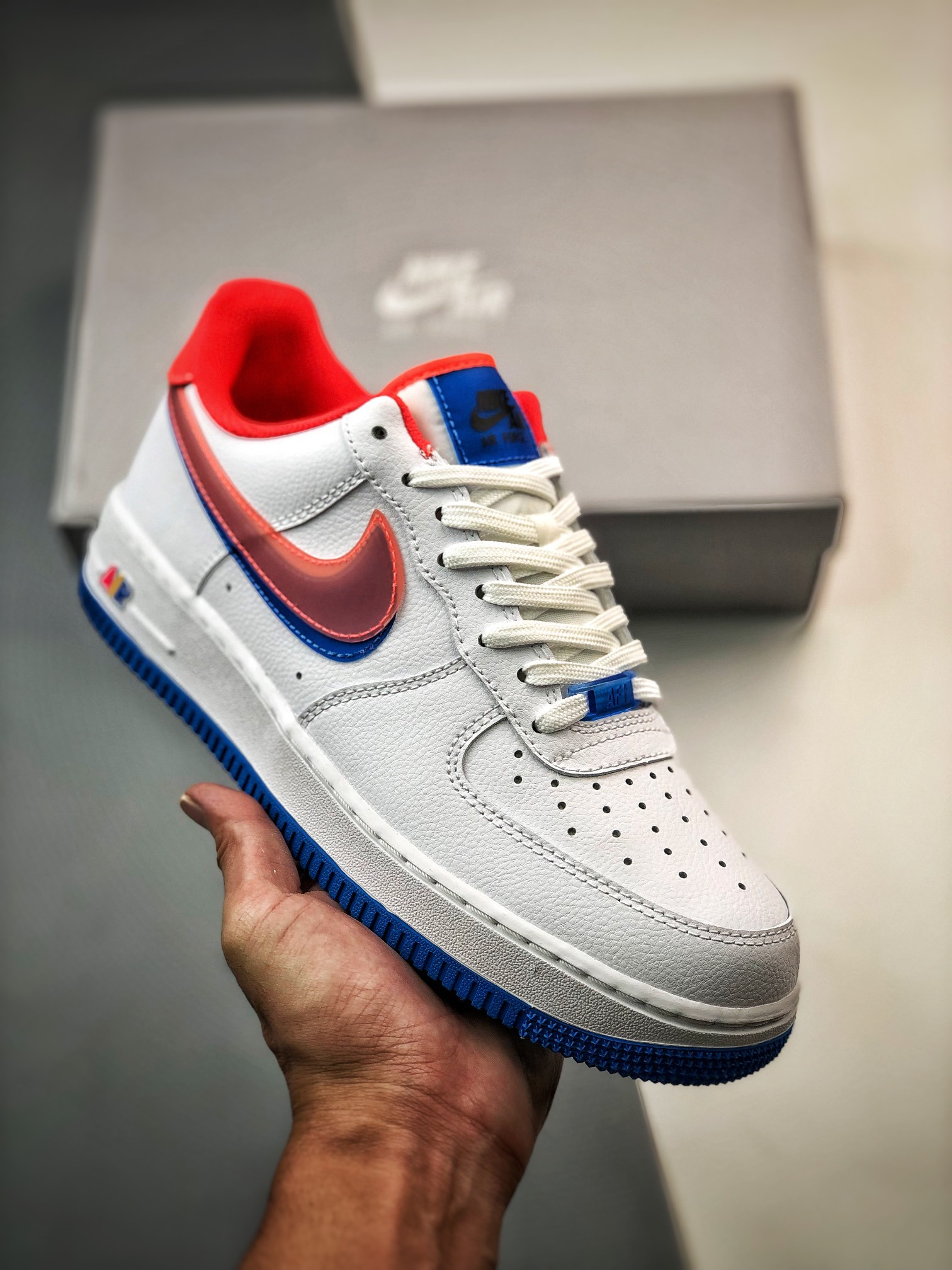 Nike Air Force 1 Low LV8 Double Swoosh White Red Blue For Sale