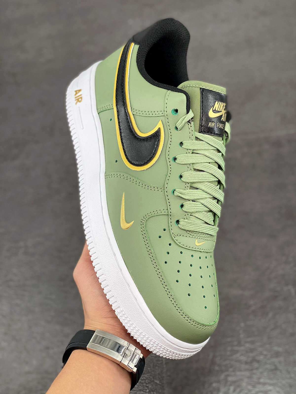 Nike Air Force 1 Low Oil Green/Metallic Gold Swoosh For Sale
