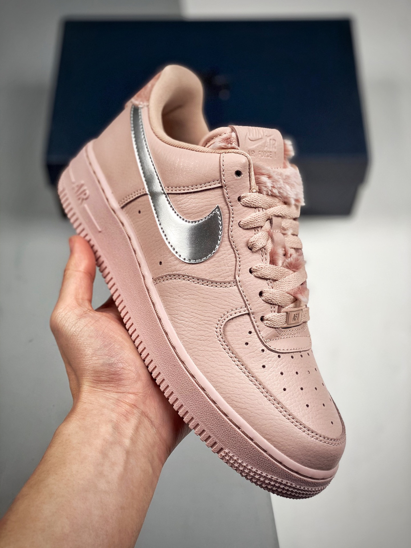 Nike Air Force 1 Low Pink Sherpa/Silver For Sale