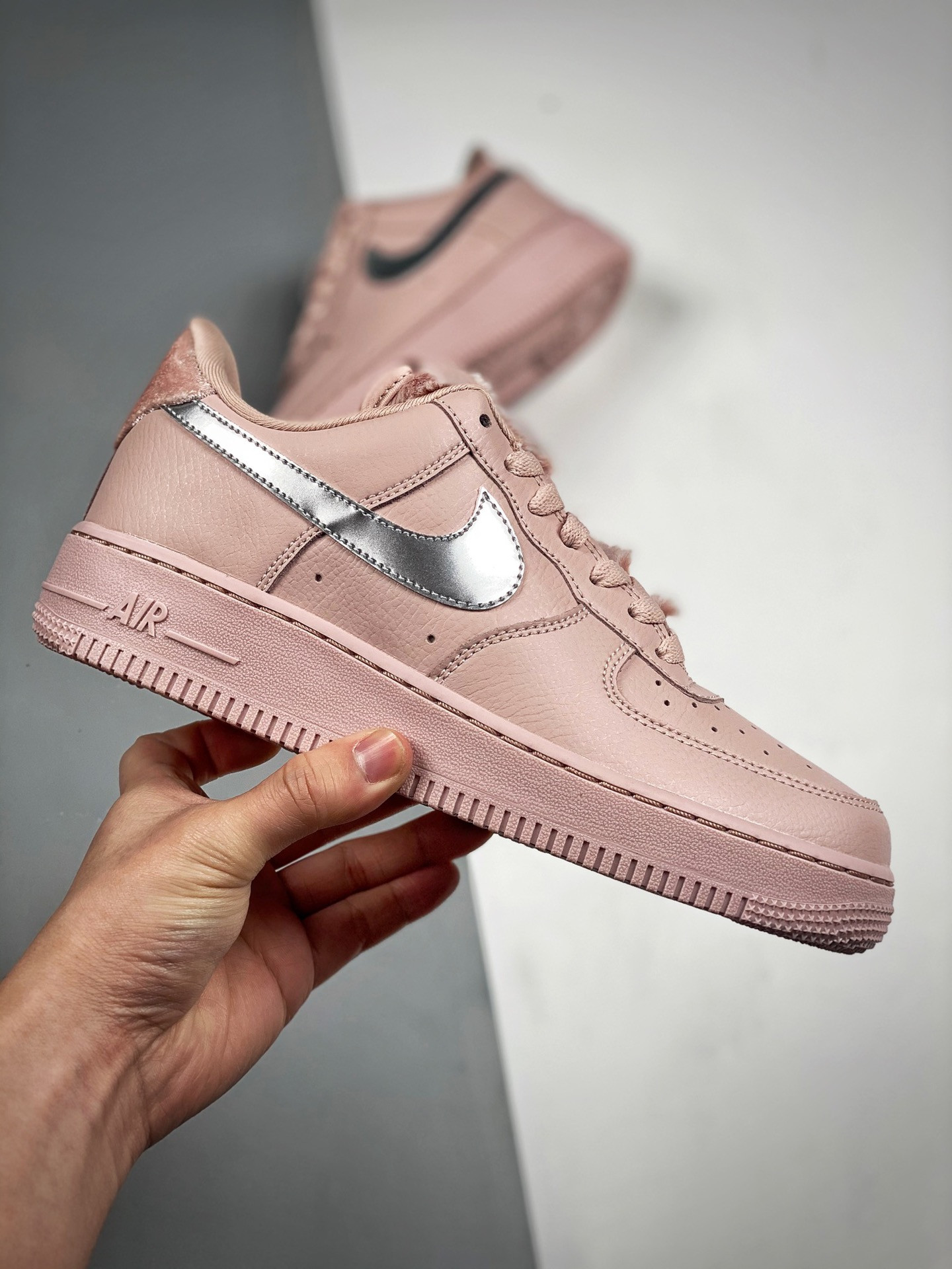 Nike Air Force 1 Low Pink Sherpa/Silver For Sale