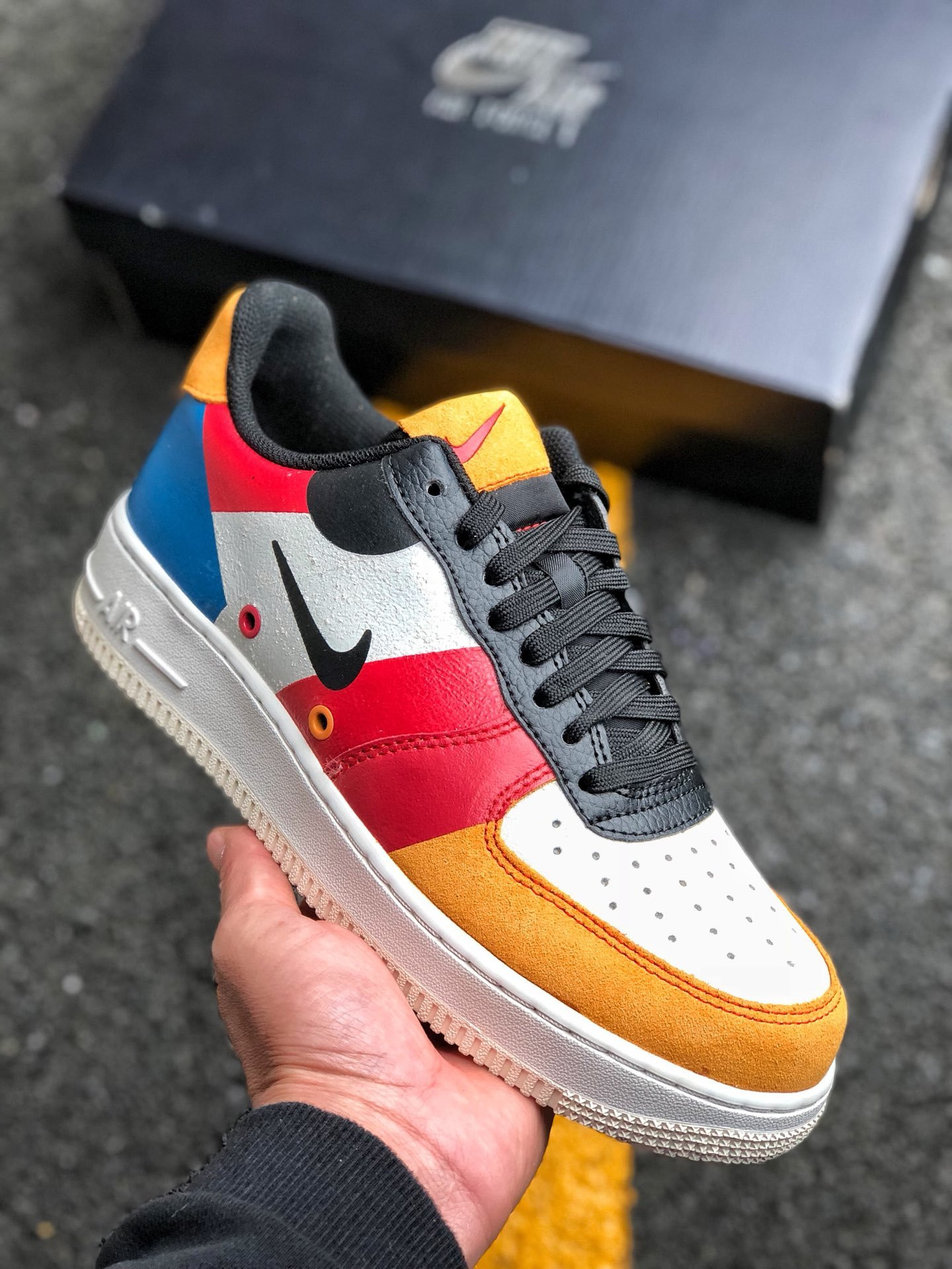 Nike Air Force 1 Low PRM Sail/Black-Imperial Blue-Amber Rise For Sale
