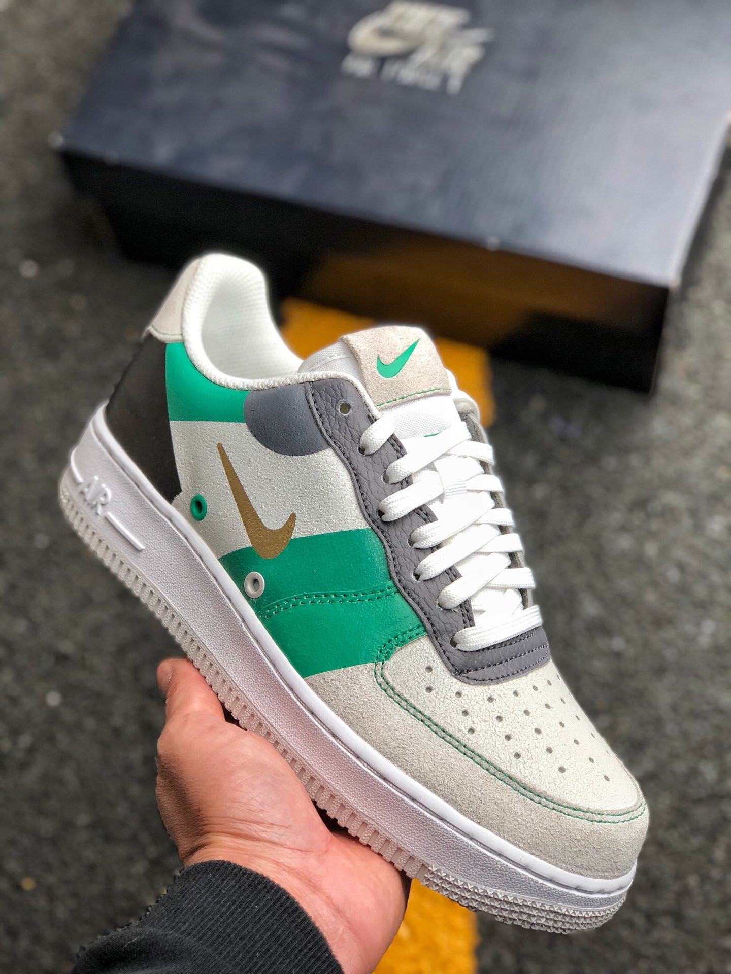 Nike Air Force 1 Low PRM White/Metallic Gold-Black-Vast Grey For Sale